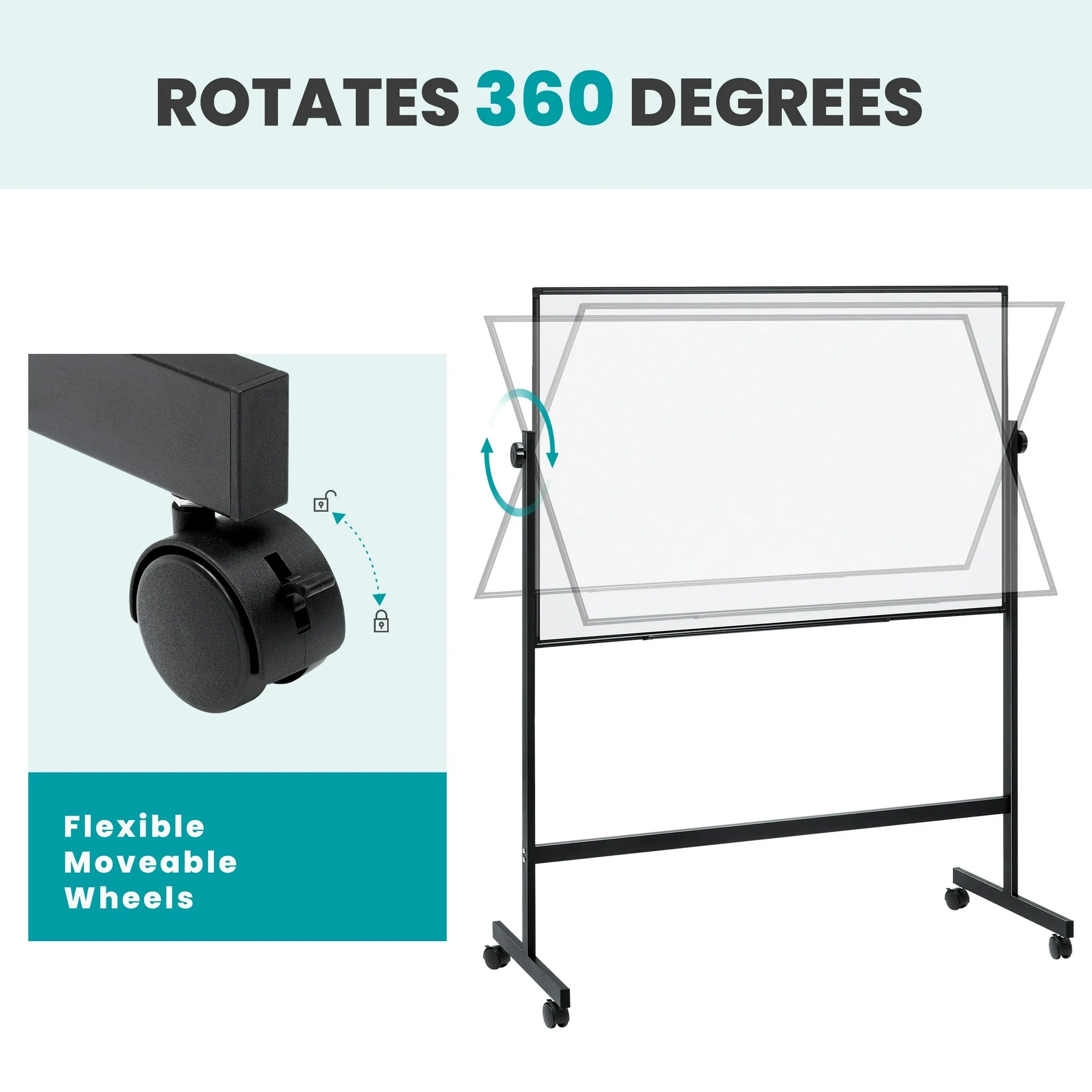 edx 46x32 Mobile Magnetic Whiteboard with Aluminum Stand & Wheels for Home Office, Classroom