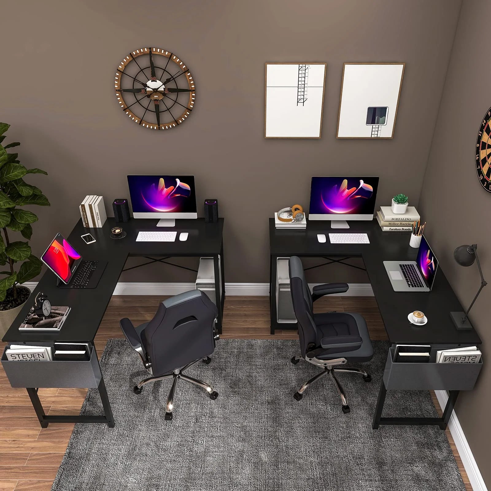 Office Desk, L Shaped Corner Computer Desk with Side Storage Bag and CPU Stand Shelf, 49 Inch