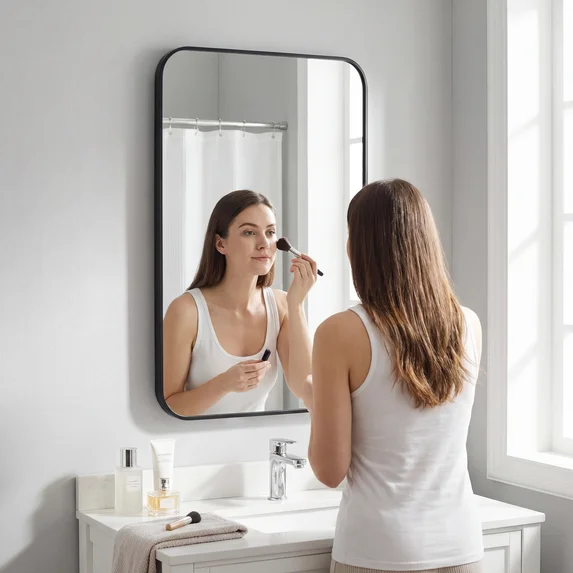 EDX  Bathroom Mirror, Wall Mounted Mirror with Aluminum Alloy Frame, Bathroom Mirror for Living Room, Bedroom, Bathroom and Entryway