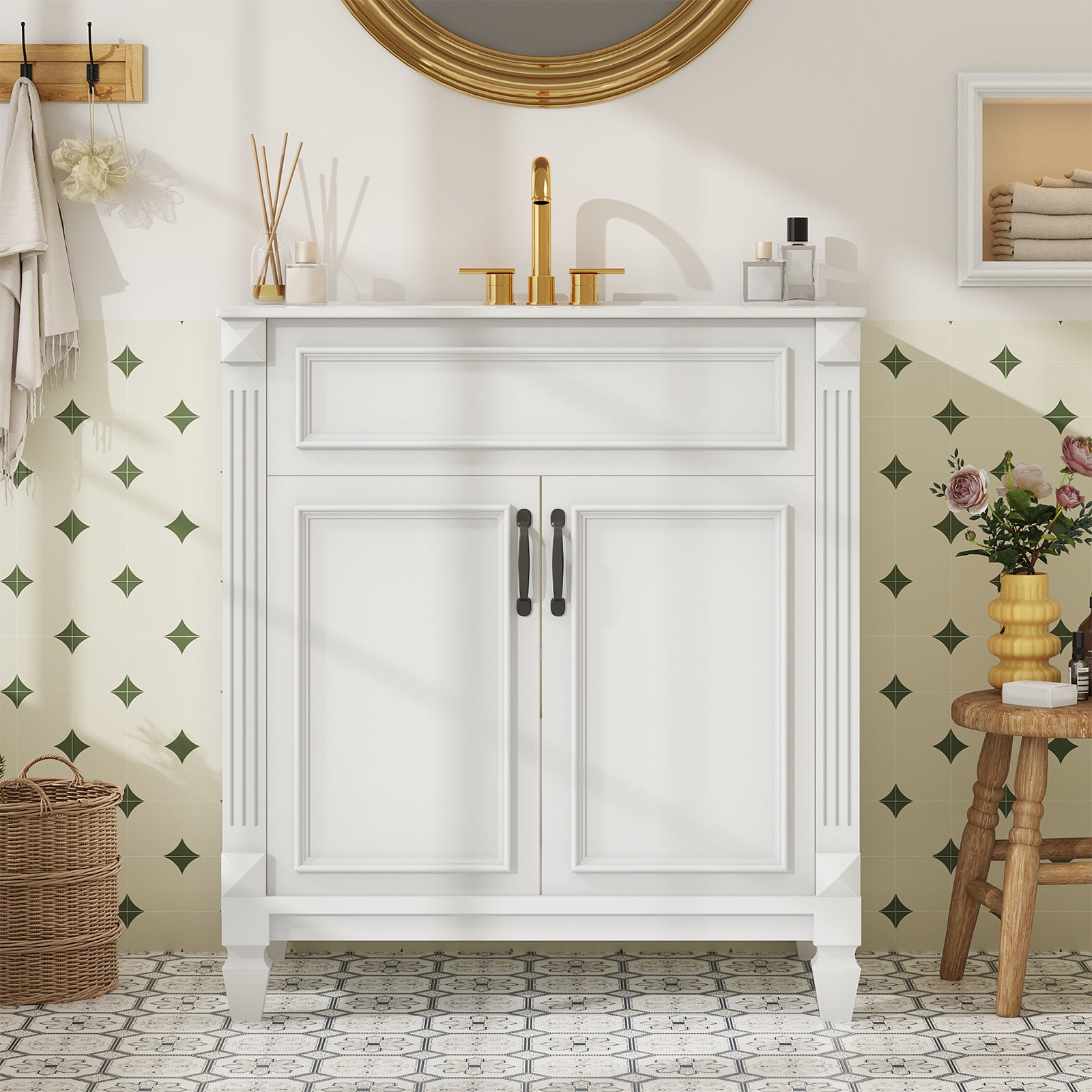 EDX Bathroom Vanity, Freestanding Modern Cabinet with Sink, White