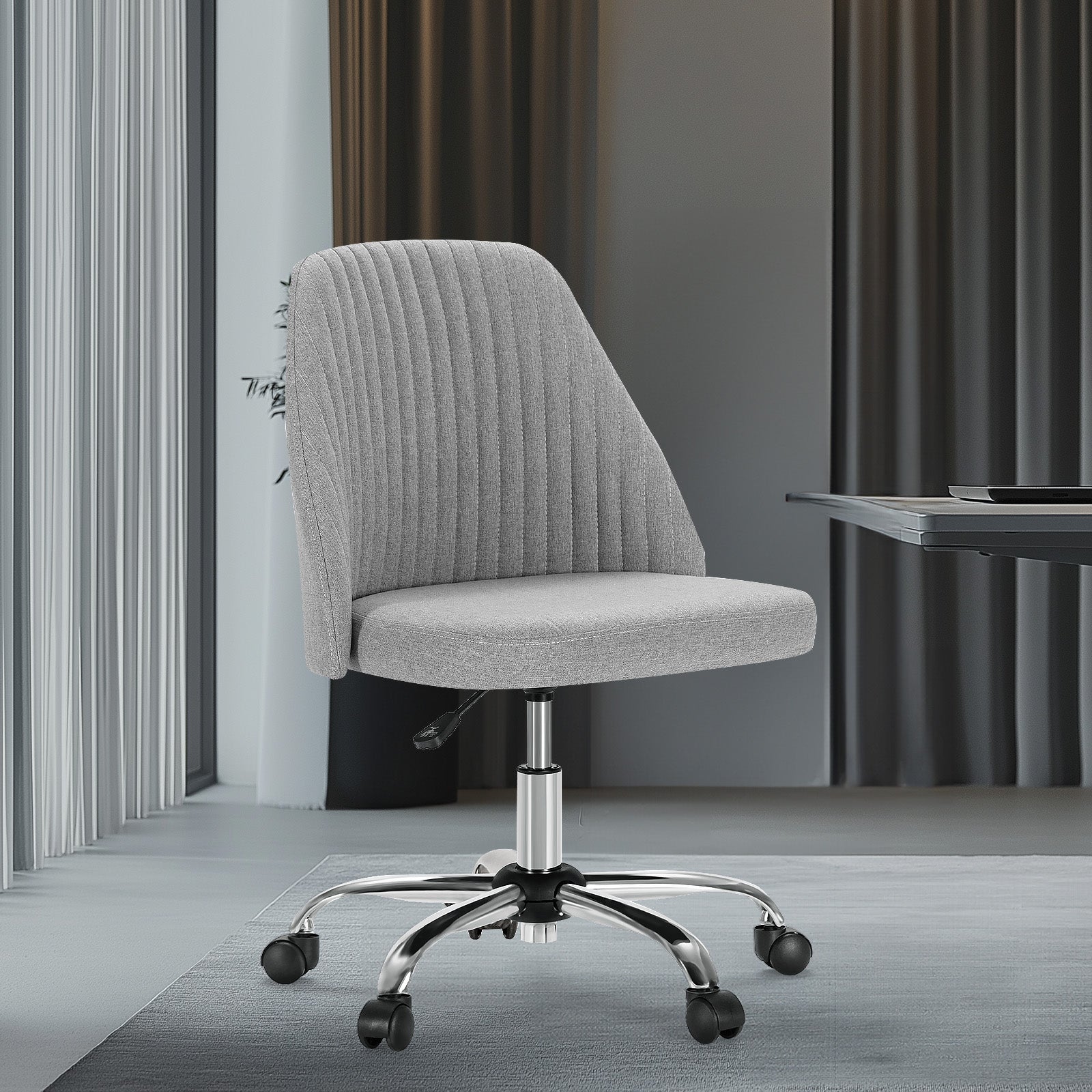 Modern Fabric Armless Adjustable Swivel Office Desk Chairs with Wheels