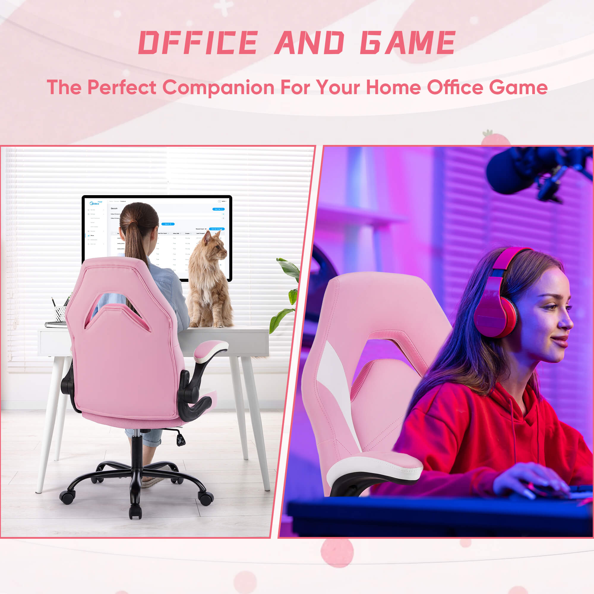 Mayoume Ergonomic Leather Gaming Chair-Office Desk PU Leather Chair -up Armrests, Swivel Task Chair Adjustable Height for Adults Teens Kids