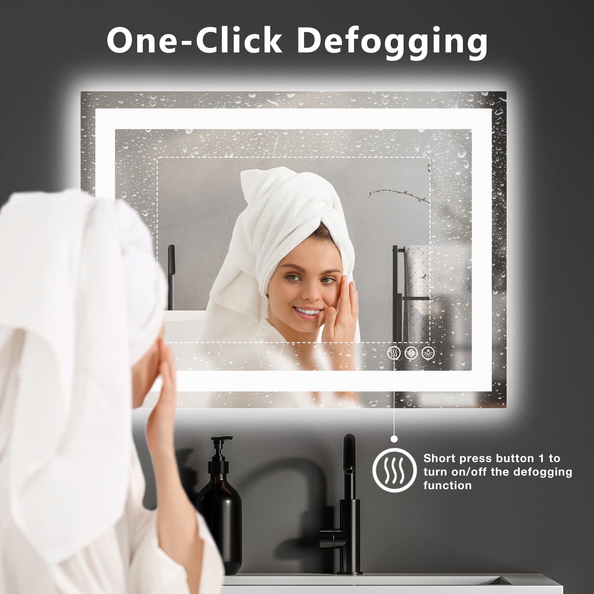 Rectangle LED Bathroom Mirror, Wall-Mounted Mirror with Adjustable Lights and Smart Memory Functionr, Enhanced Anti-Fog Feature