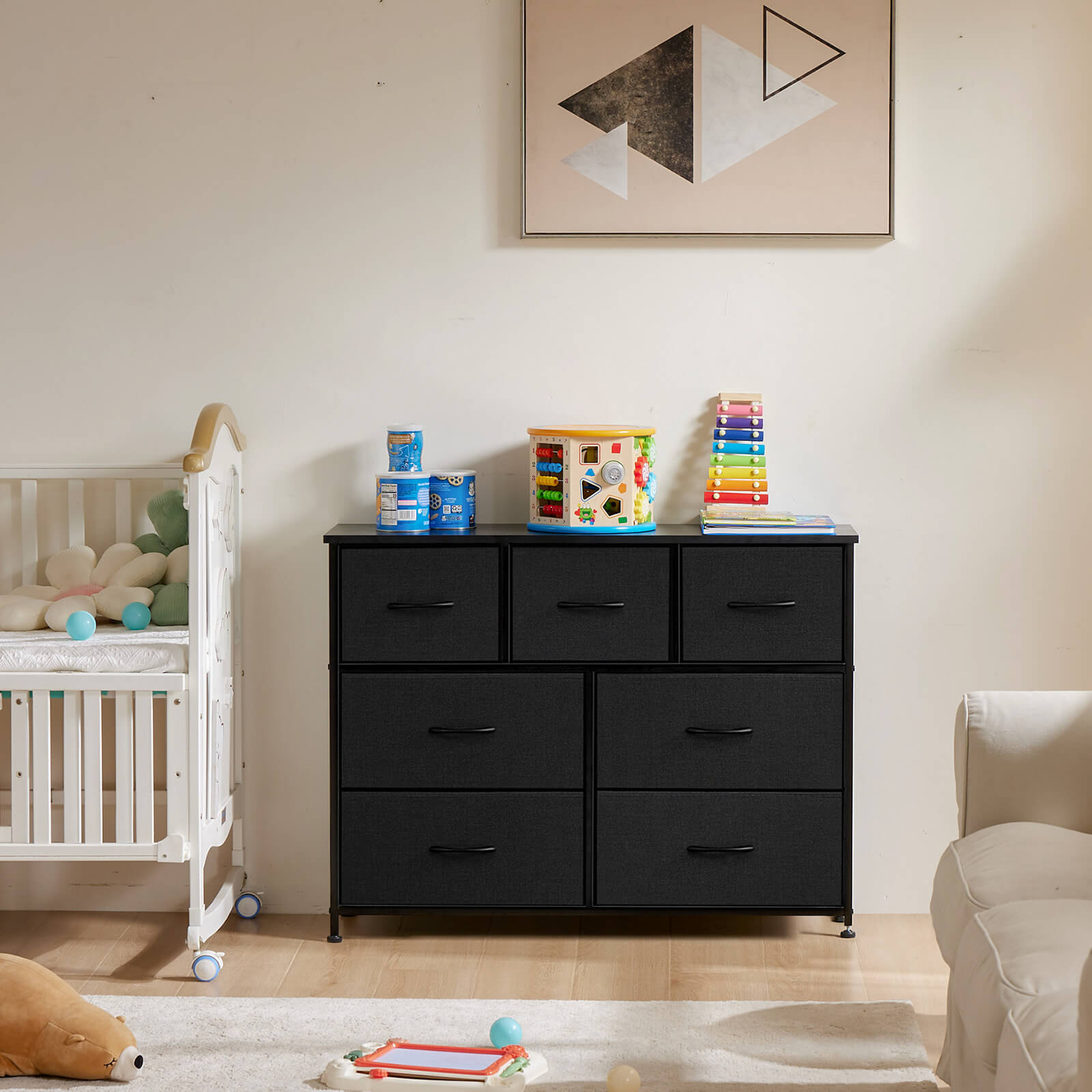 Dresser for Bedroom-with 7 Drawers, Chest Tower TV Stand,  Wooden Top for Living Room,  Bedroom, Closet