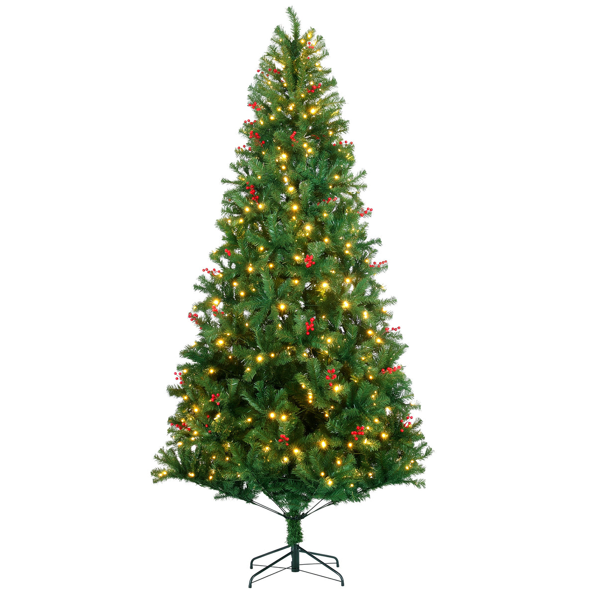 EDX Pre-lit Artificial Christmas Tree, Prelighted Green Artificial Xmas Tree with Red Berries, 120 Warm White LED Lights,  Branch Tips & Foldable Base, For Home, Office, Party Decoration