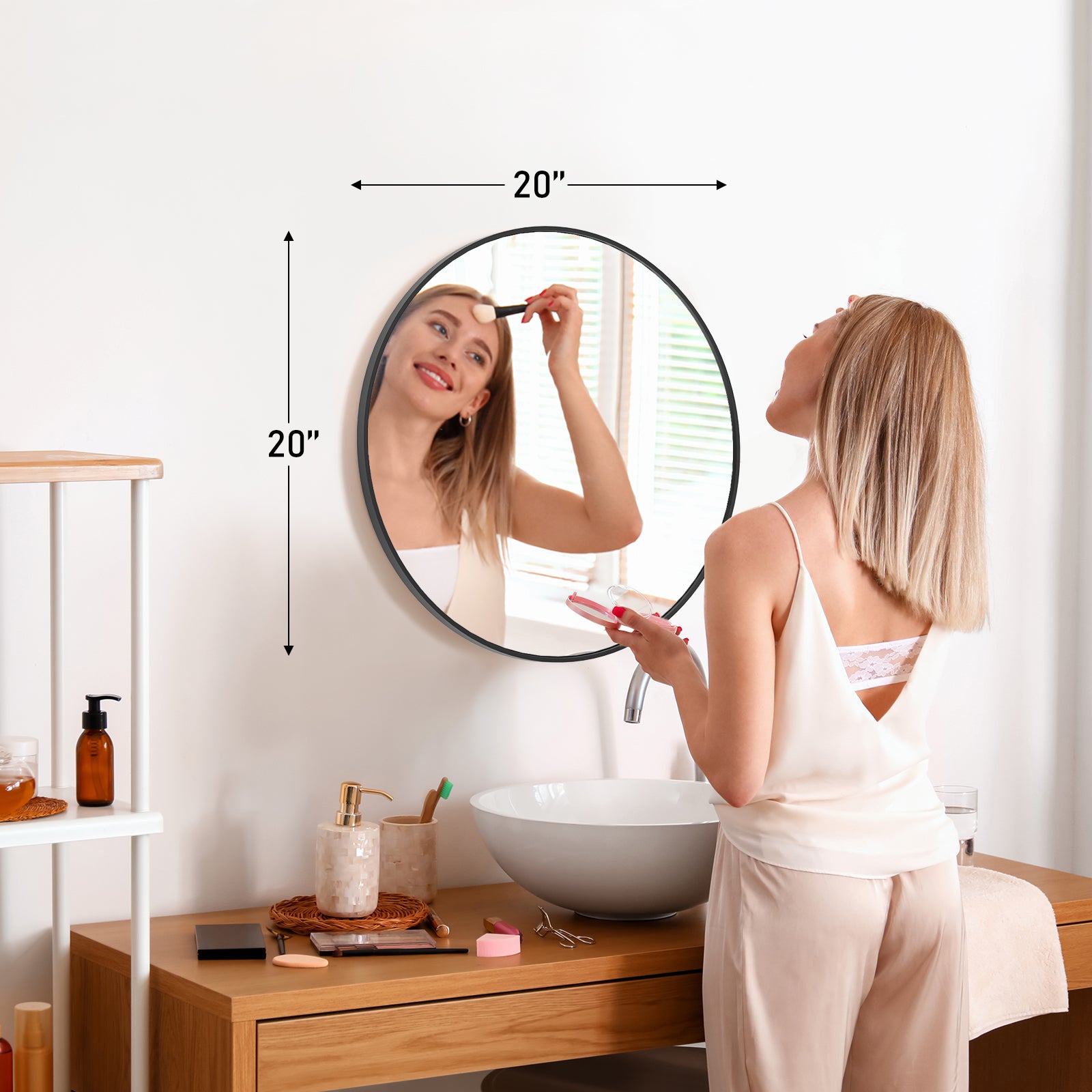 Round Wall Mirror, Aluminum Alloy Frame, Over Sink Circle Mirror Round Vanity Mirror for Bathroom Living Room Entryway Bedroom
