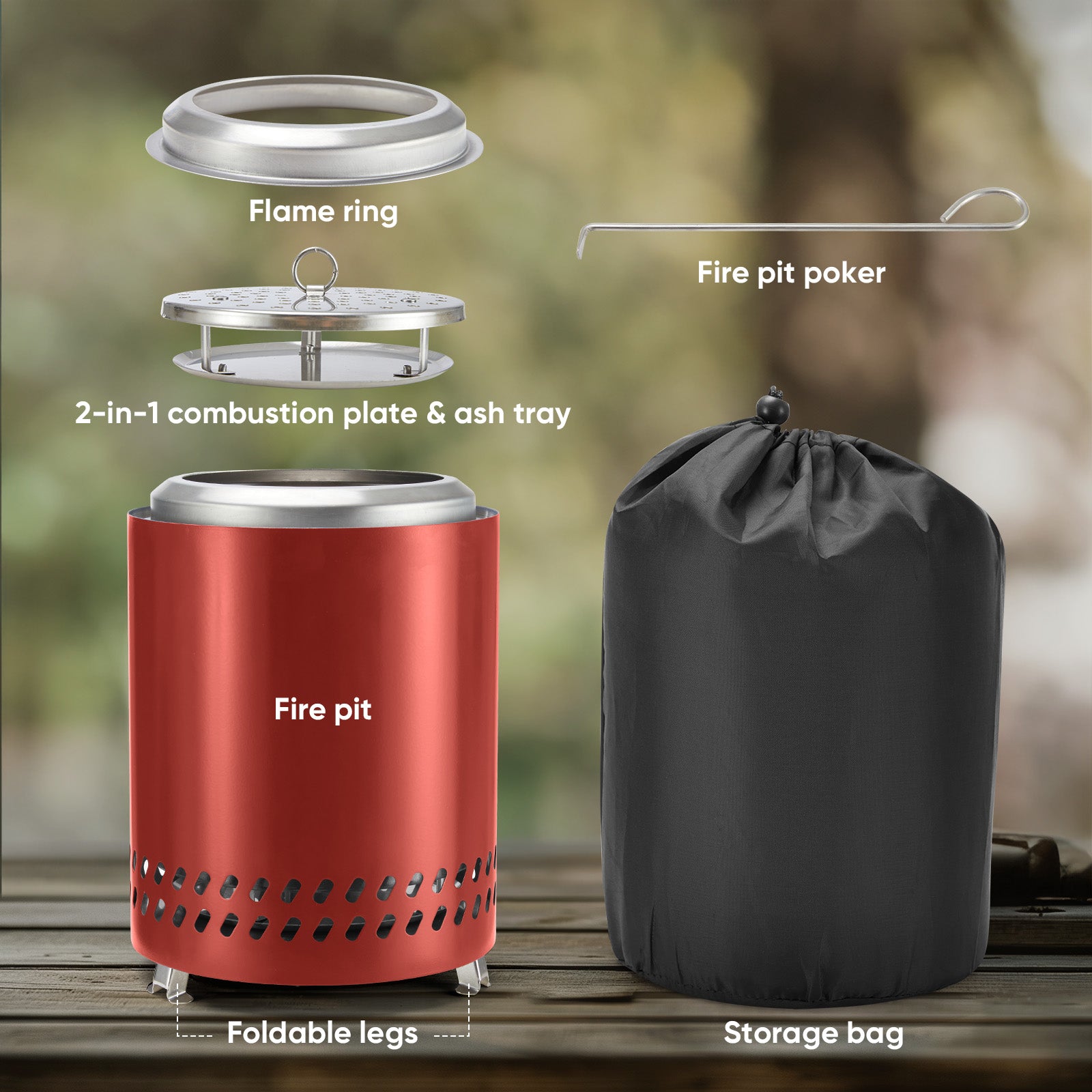 7 Inch Solo Stove, Smokeless Portable Stainless Steel Firepits with Foldable Leg and Removable Ash, for Outdoor, Camping and Patio