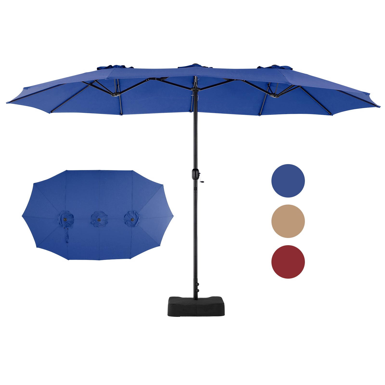 edx 15ft Large Patio Umbrellas (Base Included), Outdoor Double-Sided Rectangle Market Umbrella with Stand for Poolside, Lawn, and Backyard