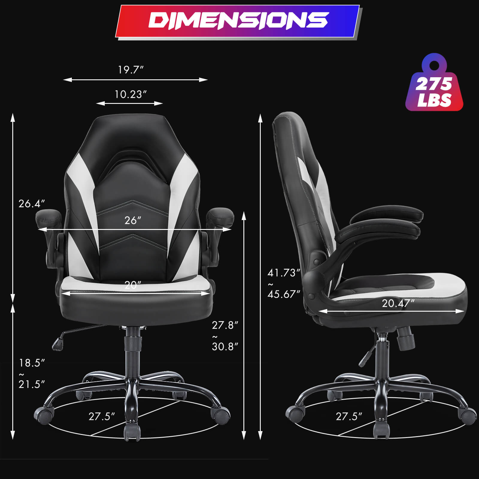 edx Ergonomic Leather Gaming Chair-Office Desk PU Leather Chair -up Armrests, Swivel Task Chair Adjustable Height for Adults Teens Kids