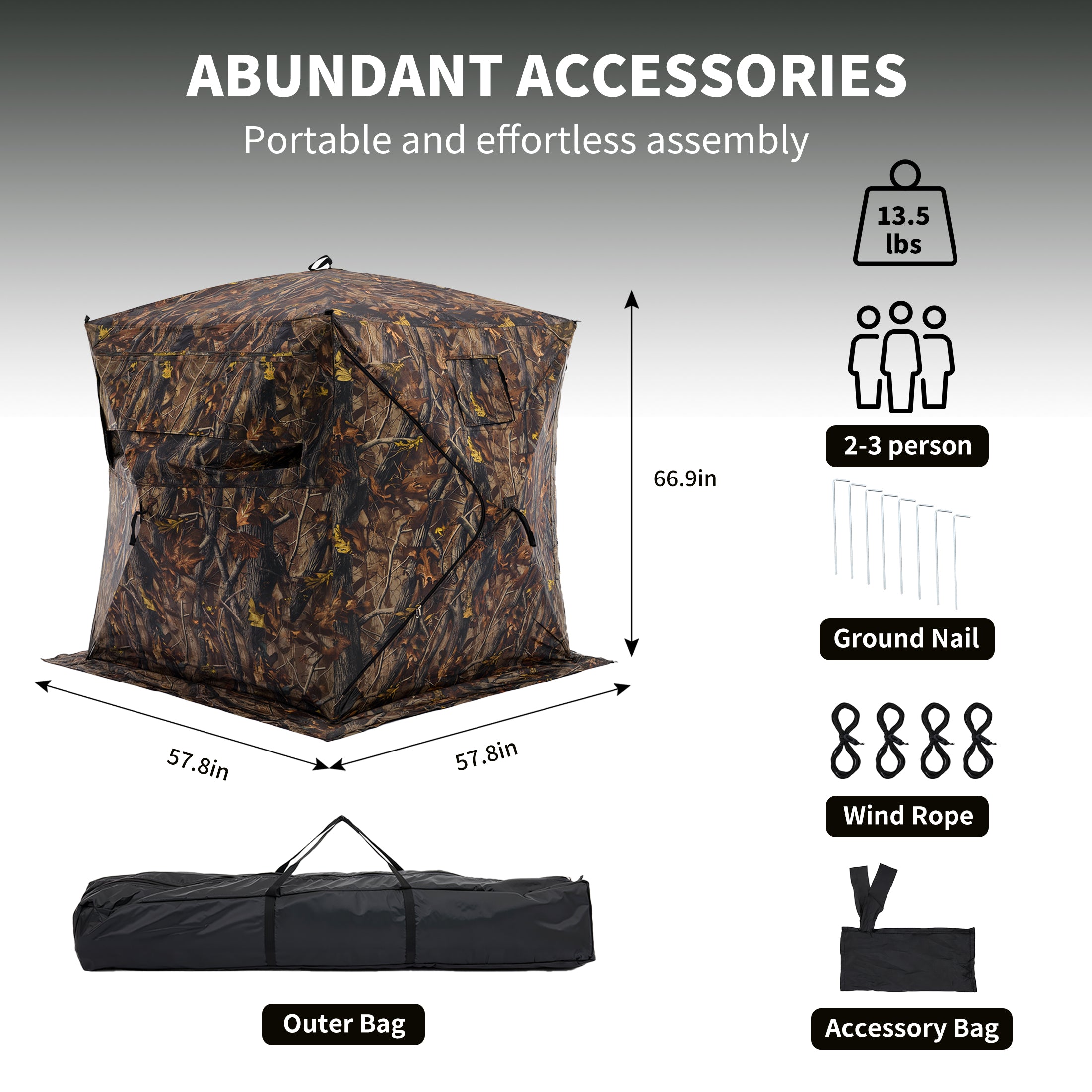 edx Hunting Blind, 270° See-Through Pop-Up for 2-3, with Bag & Silent Windows, Camo