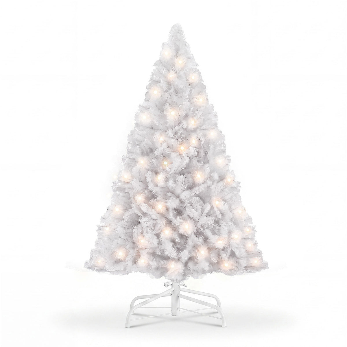 EDX Pre-lit White Pencil Christmas Tree,  Artificial Xmas Tree with Warm White LED Lights, Branch Tips & Foldable Base, for Home, Office, Party Decoration