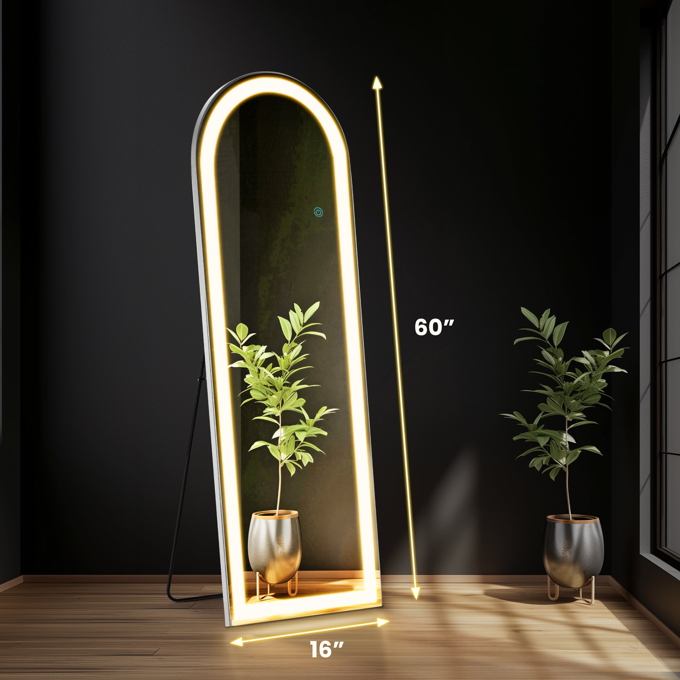 3 Color Lighting Mirror with LED Lights, 63"x20" Lighted Floor Standing Mirror with Stand, Wall Mounted Hanging