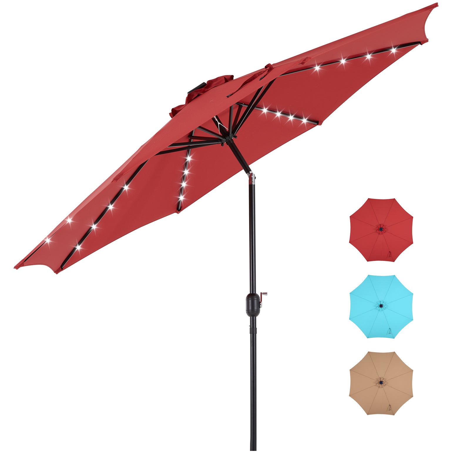 edx 10ft Solar 32 LED Lights Patio Umbrella with Tilt Adjustment and UV-Resistant Polyester Fabric???Market Umbrella for Outdoor