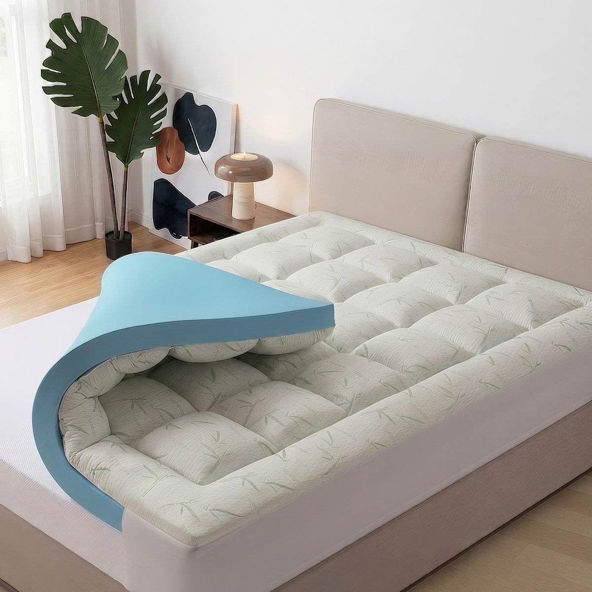 Gianna Bamboo Viscose Mattress Topper - Soft Skin-Friendly, Down-Alternative Touch & Improves Sleep, Breathable