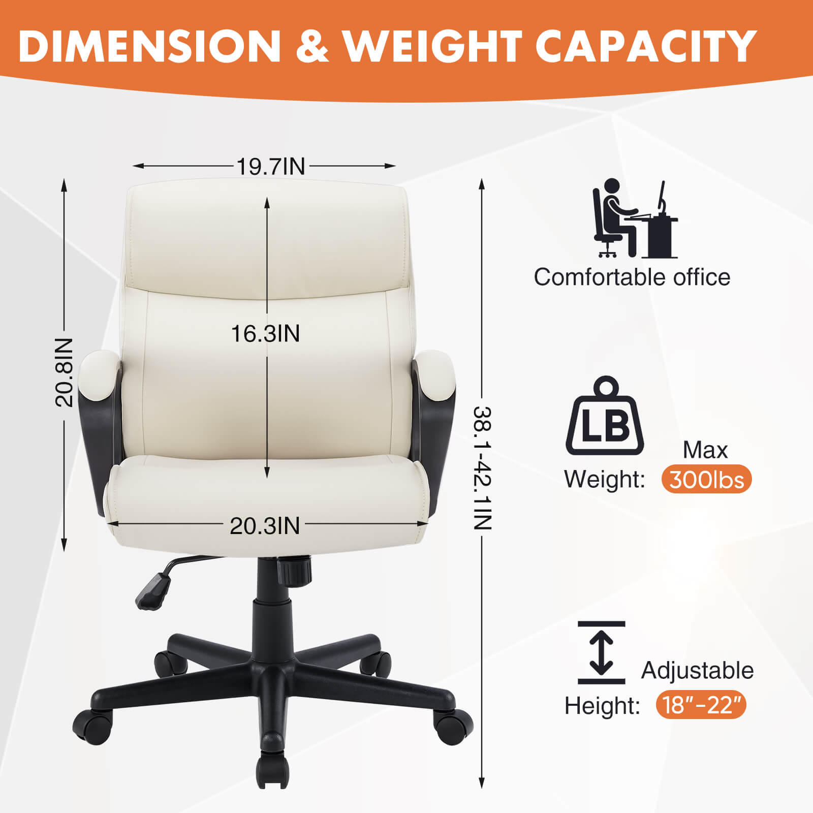 Adjustable Computer Desk Chair with Lumbar Support,Padded Armrest,Swivel Rolling