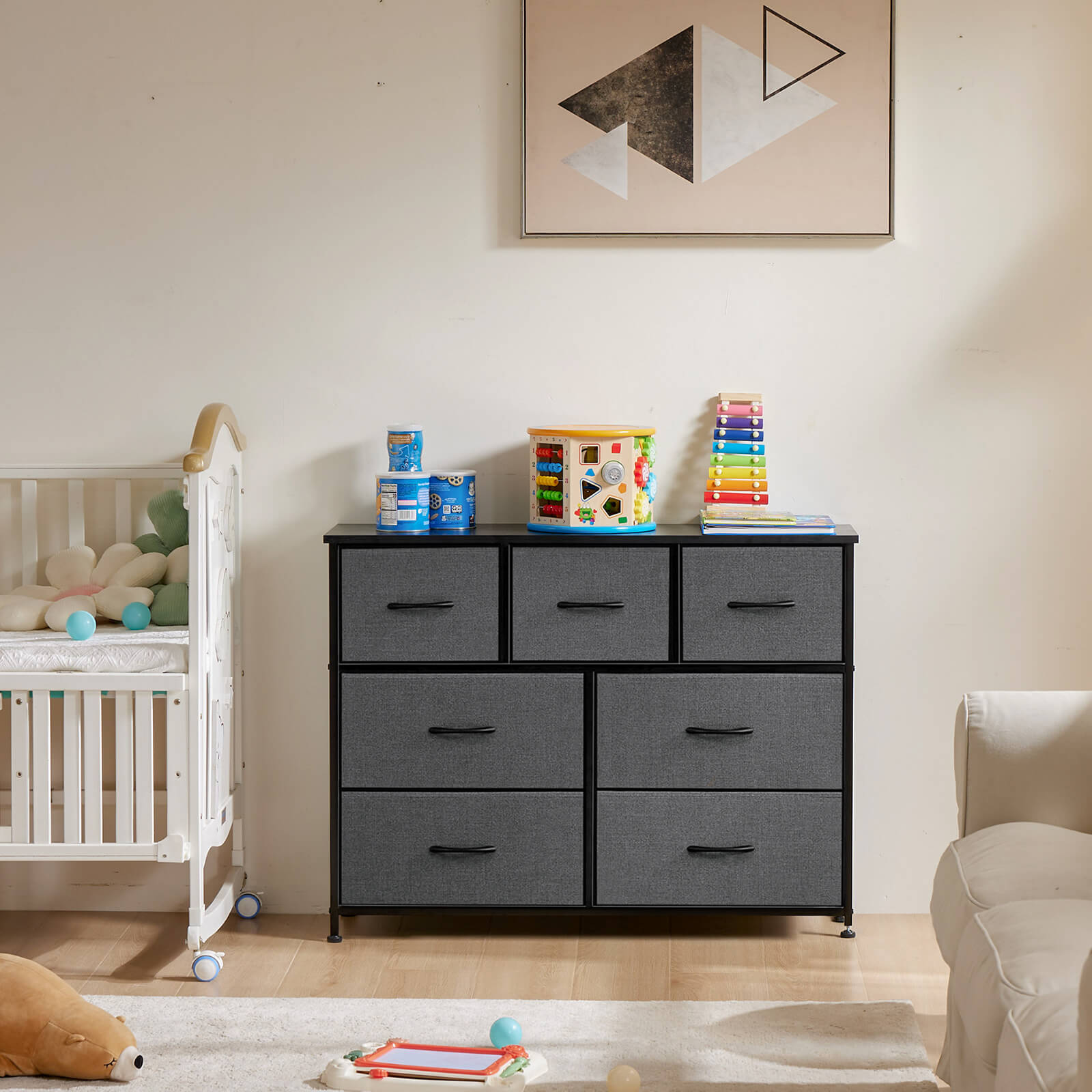 Dresser for Bedroom-with 7 Drawers, Chest Tower TV Stand,  Wooden Top for Living Room,  Bedroom, Closet