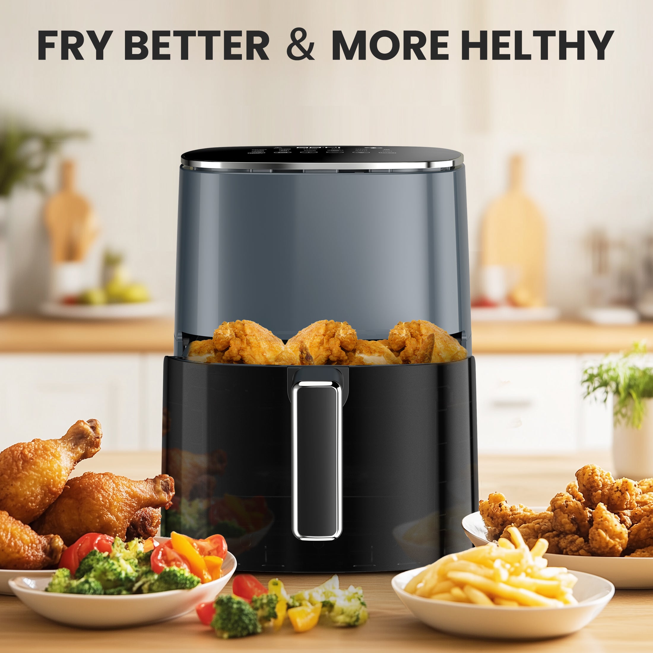 Air Fryer,Compact & Large 6 Qt with 400F for Crispy, Electric Hot Oven Oilless Multifunctional Cooker with Digital LED Touchscreen, Auto Shut-off, ETL Certified, Beige