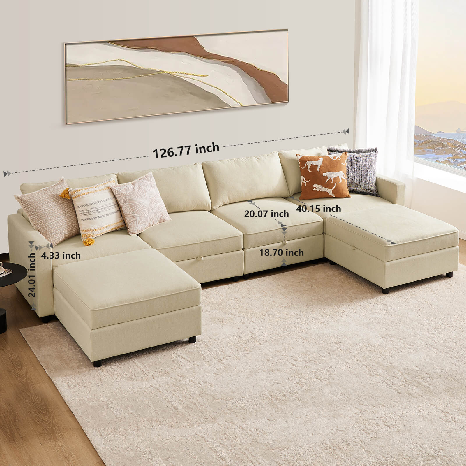 Convertible Sectional Sofa Couch-with Storage for Living Room, U-Shaped Modern Modular Sofa Sleeper with Reversible Chaise