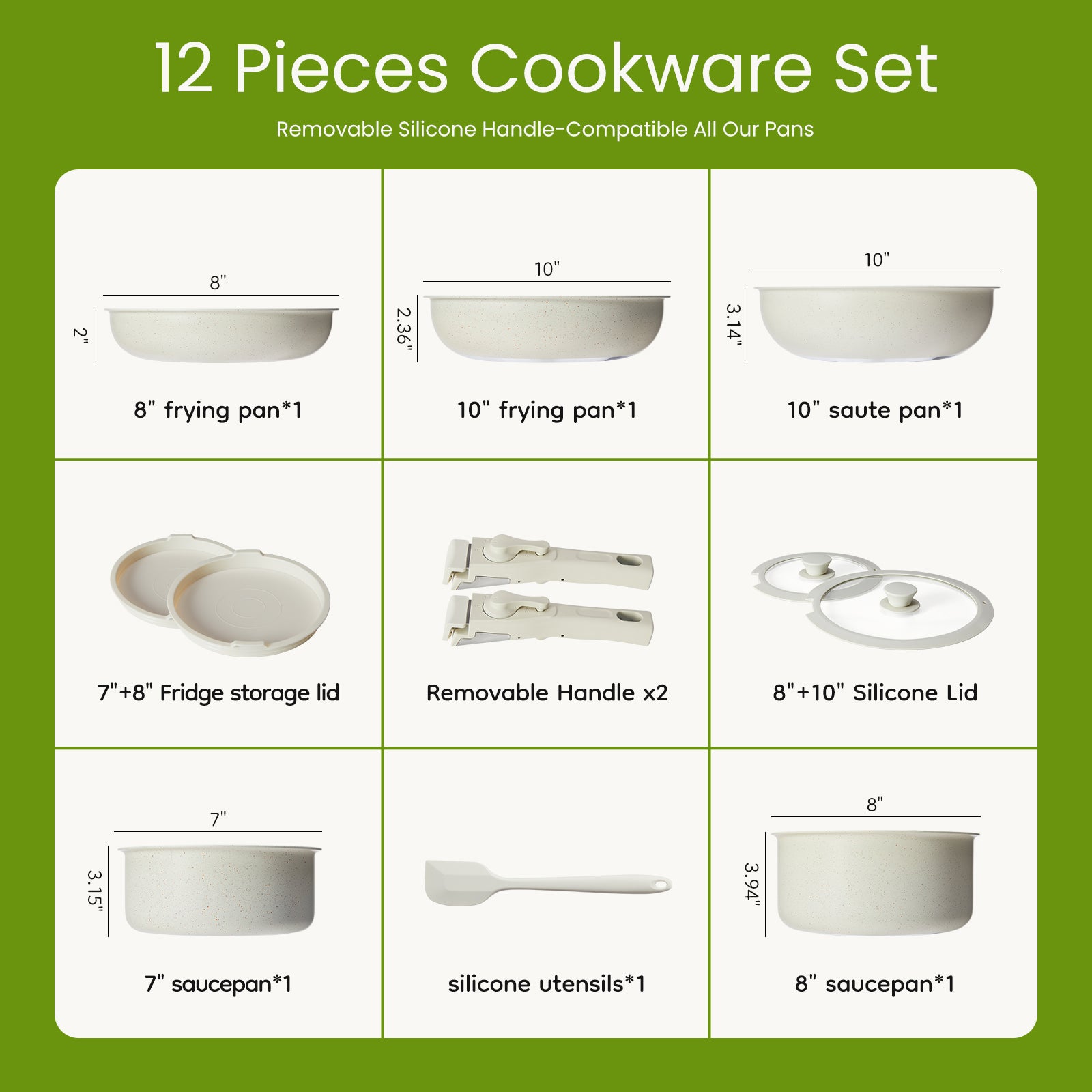 12-piece Non-Stick Cookware Set - Essential Pots and Pans with Detachable Handles for Convenient Cooking