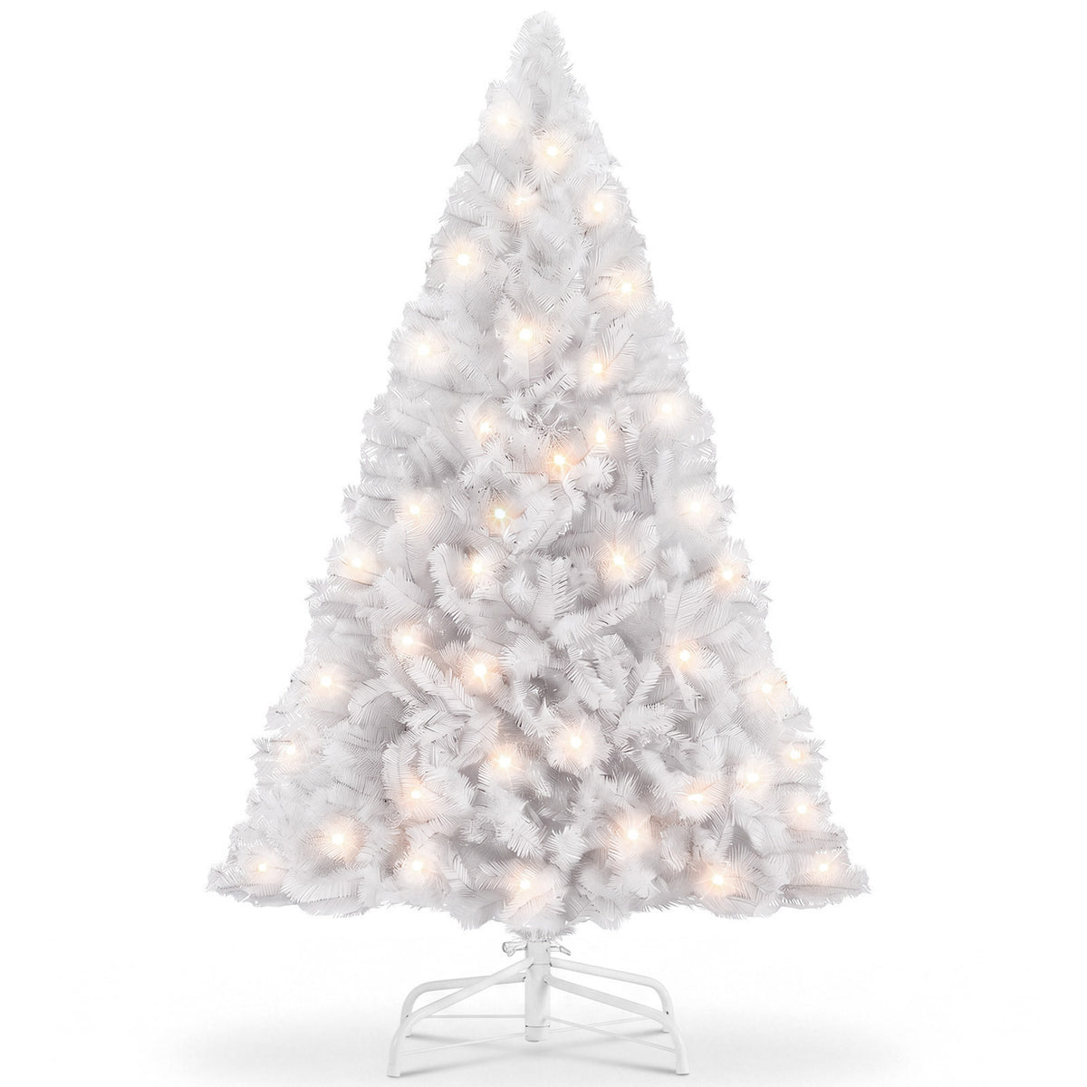 EDX Pre-lit White Pencil Christmas Tree,  Artificial Xmas Tree with Warm White LED Lights, Branch Tips & Foldable Base, for Home, Office, Party Decoration