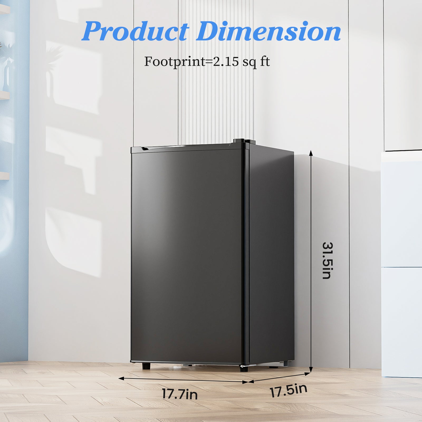 Mayoume 3.2 Cu.Ft Mini Fridge with Freezer Small Refrigerator Single Door Adjustable Thermostat Energy-efficient Low Noise, Compact Fridge for Bedroom, Office, Dorm (Black)