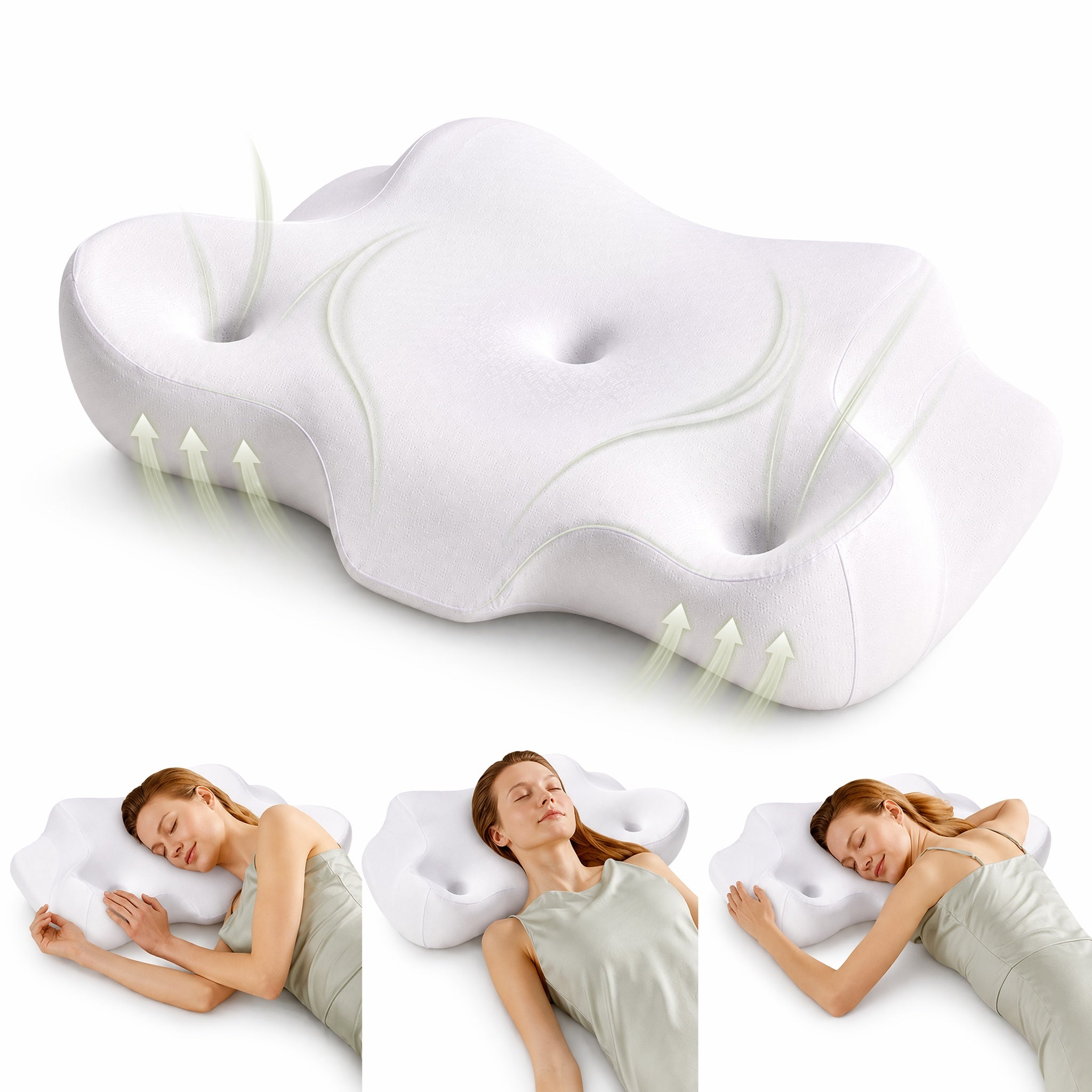 EDX 24 x 16 inch Cervical Ergonomic Pillow - Memory Foam Neck Pain Relief for Side/Back/Stomach Sleepers