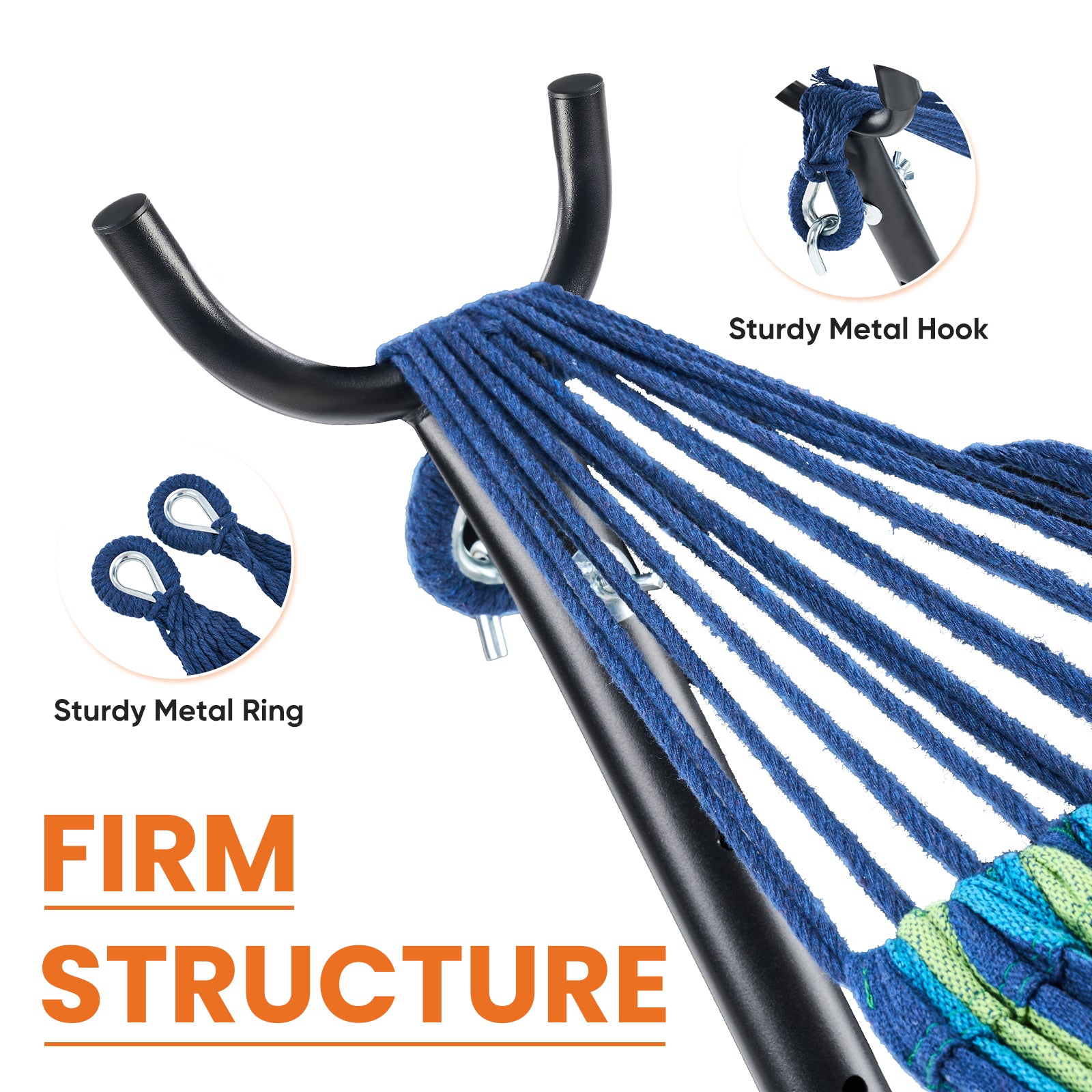 EDX Double Hammock with Space Saving Steel Stand, 2 Person Heavy Duty Outdoor 450lb Capacity Standing Hammocks, Upgraded Polyester End Strings, Portable Carrying Bag Included