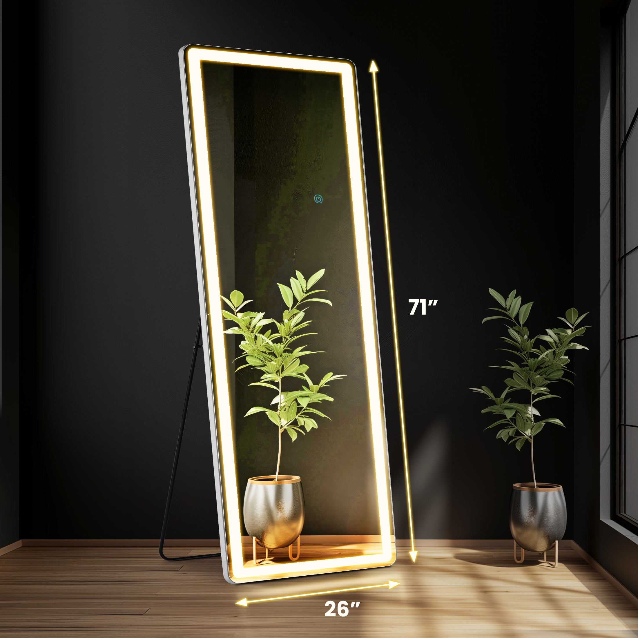 3 Color Lighting Mirror with LED Lights, 71"x26" Lighted Floor Standing Mirror with Stand, Wall Mounted Hanging