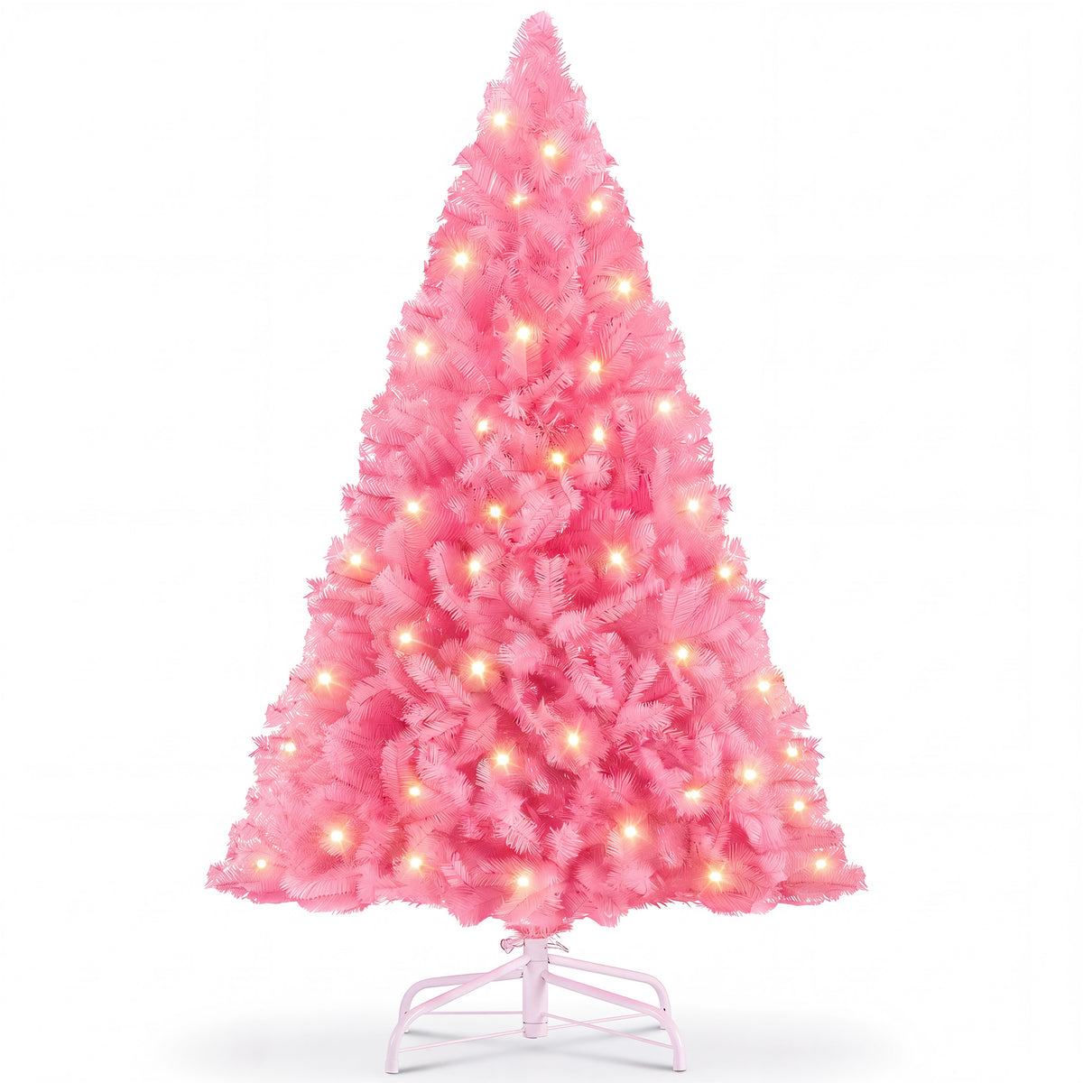 EDX Pre-lit White Pencil Christmas Tree,  Artificial Xmas Tree with Warm White LED Lights, Branch Tips & Foldable Base, for Home, Office, Party Decoration