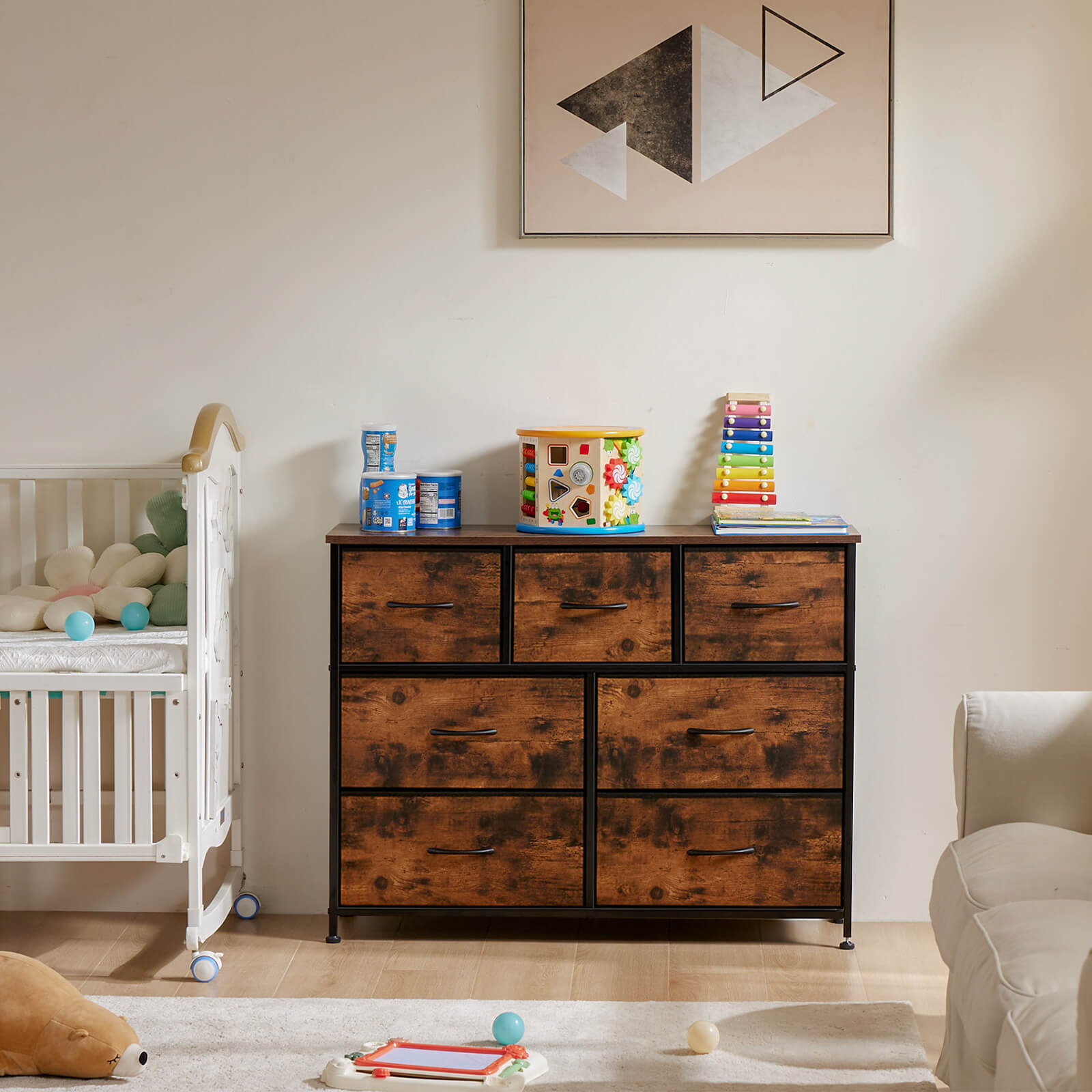 Dresser for Bedroom-with 7 Drawers, Chest Tower TV Stand,  Wooden Top for Living Room,  Bedroom, Closet