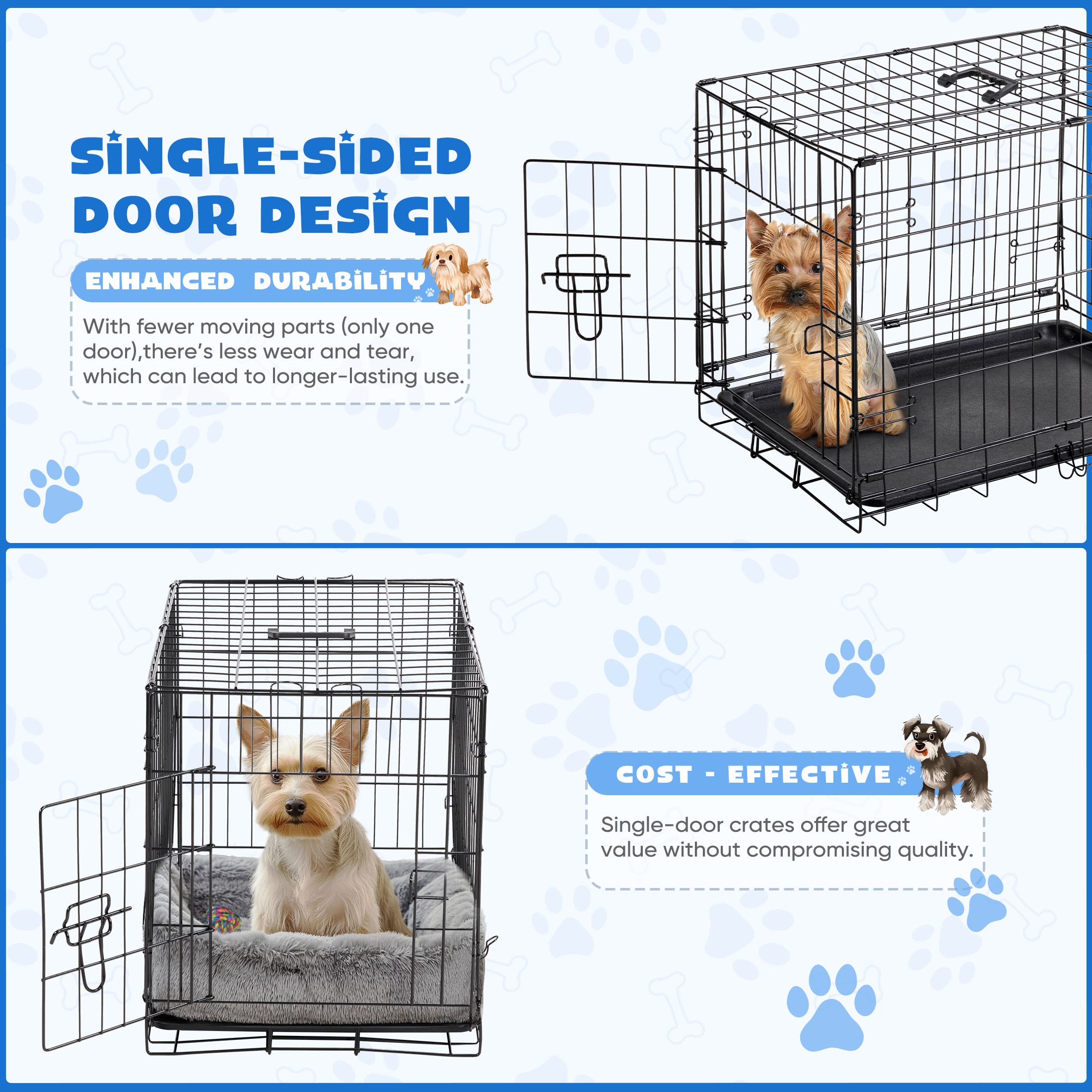 Small Dog Crate, 24" Single Door Folding Metal Wire Dog Cage with Plastic Leak-Proof Pan Tray