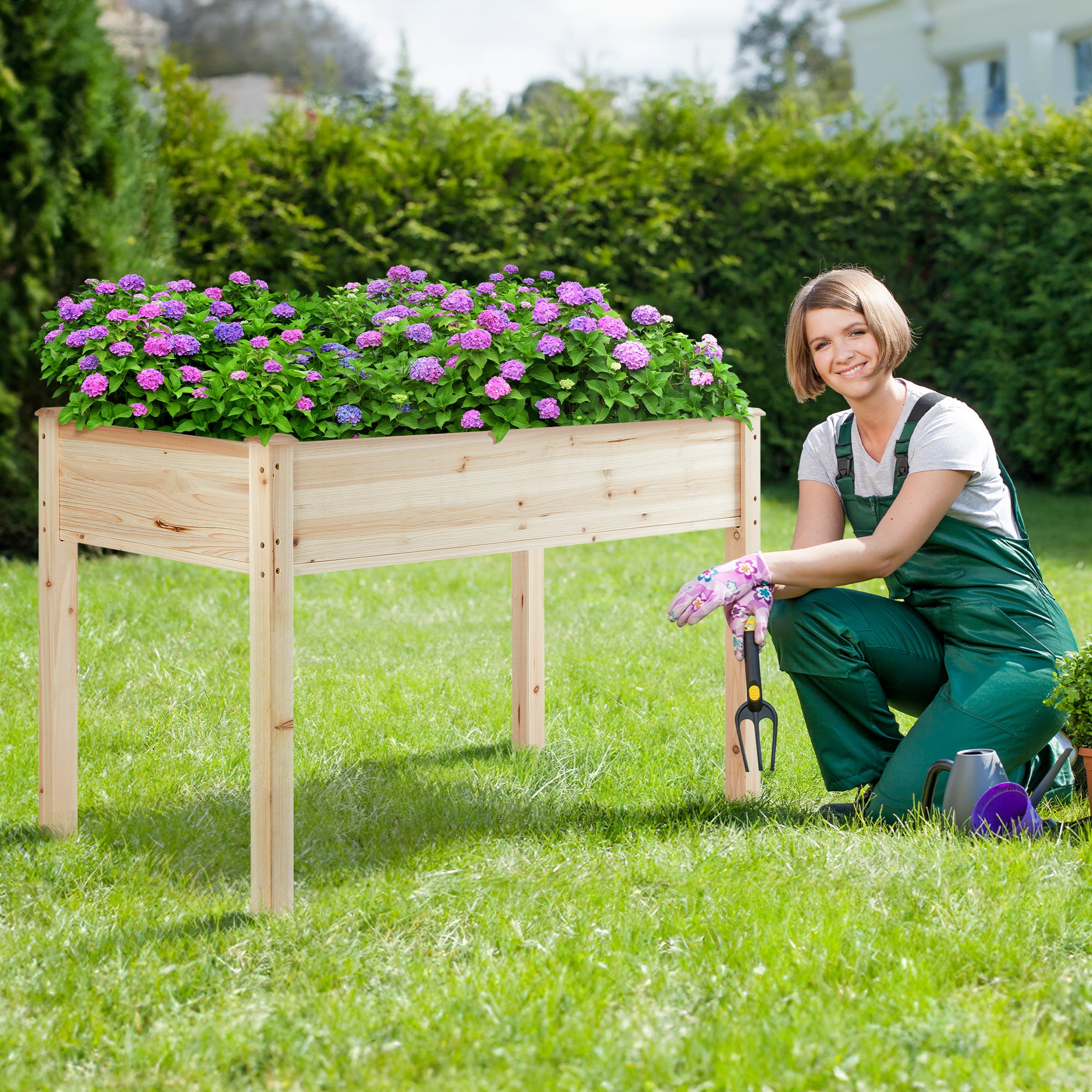 Wooden Raised Garden Bed with Storage Shelf - Ideal for Vegetable and Flower Garden on Patio or Balcony