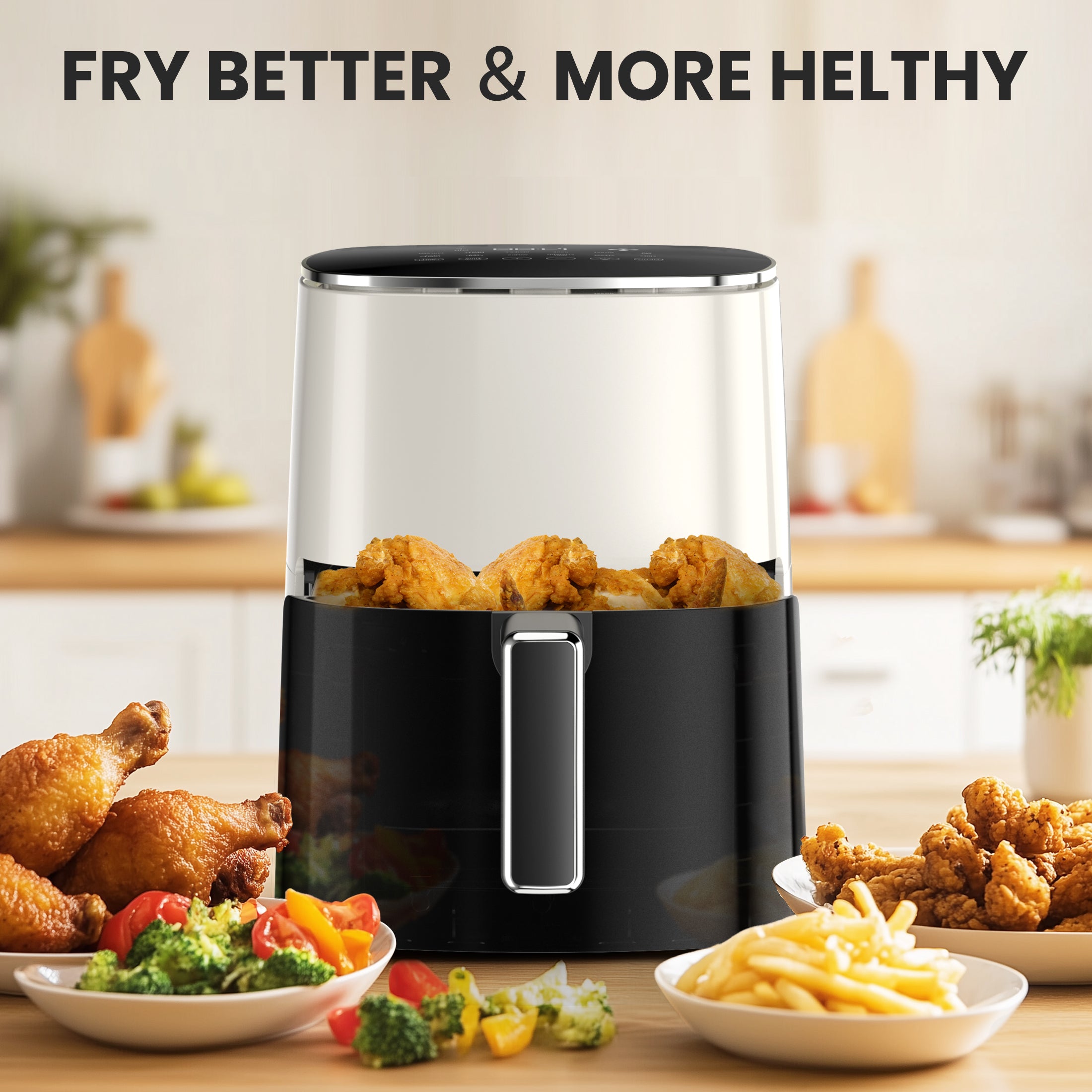 Air Fryer,Compact & Large 6 Qt with 400F for Crispy, Electric Hot Oven Oilless Multifunctional Cooker with Digital LED Touchscreen, Auto Shut-off, ETL Certified, Beige