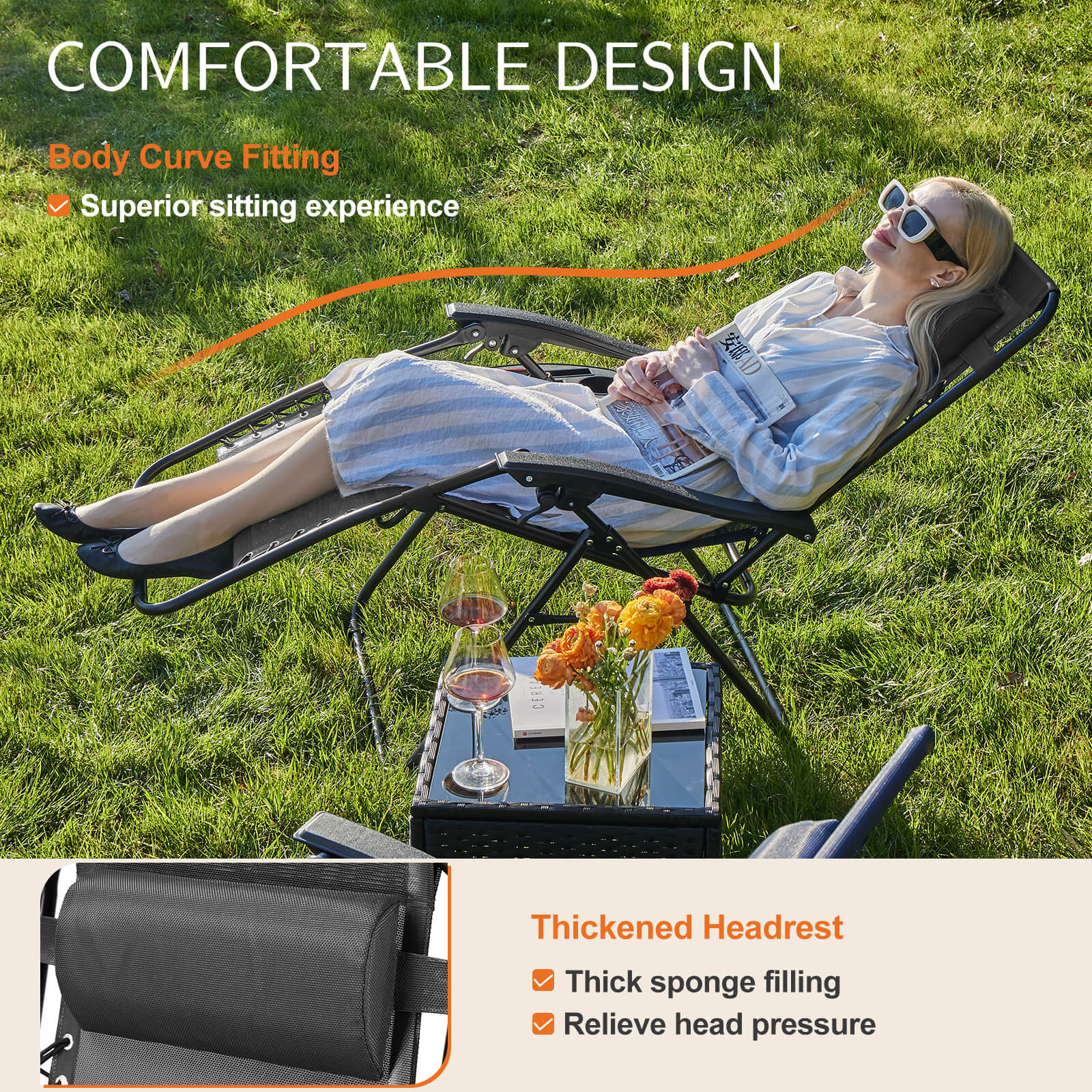 Zero Gravity Chairs - Set of 2 portable recliners with adjustable steel mesh for beach, camping, patio and lawn.