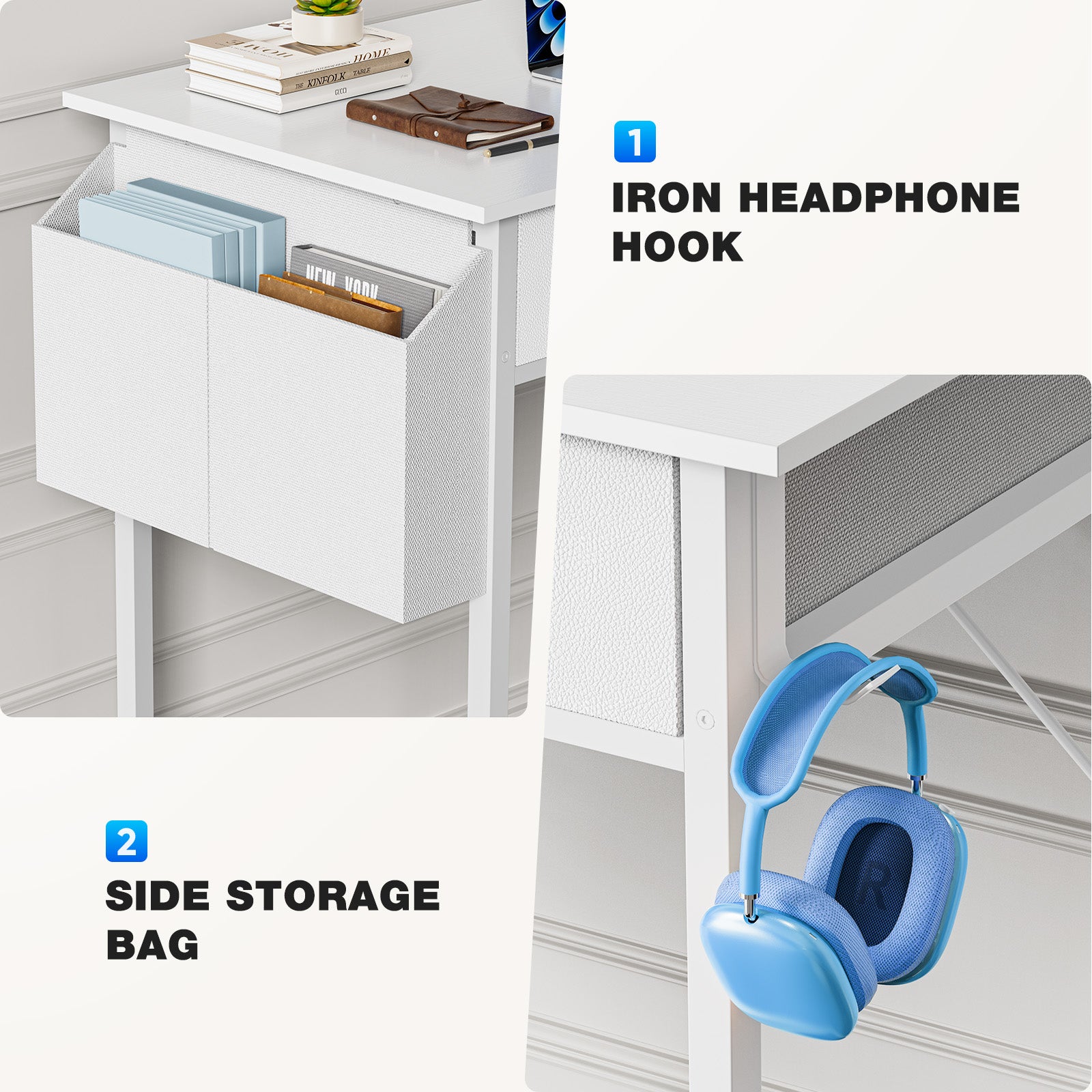 Small Desk Fabric Drawers & Storage Shelves, Computer Desk for Home, Bedroom