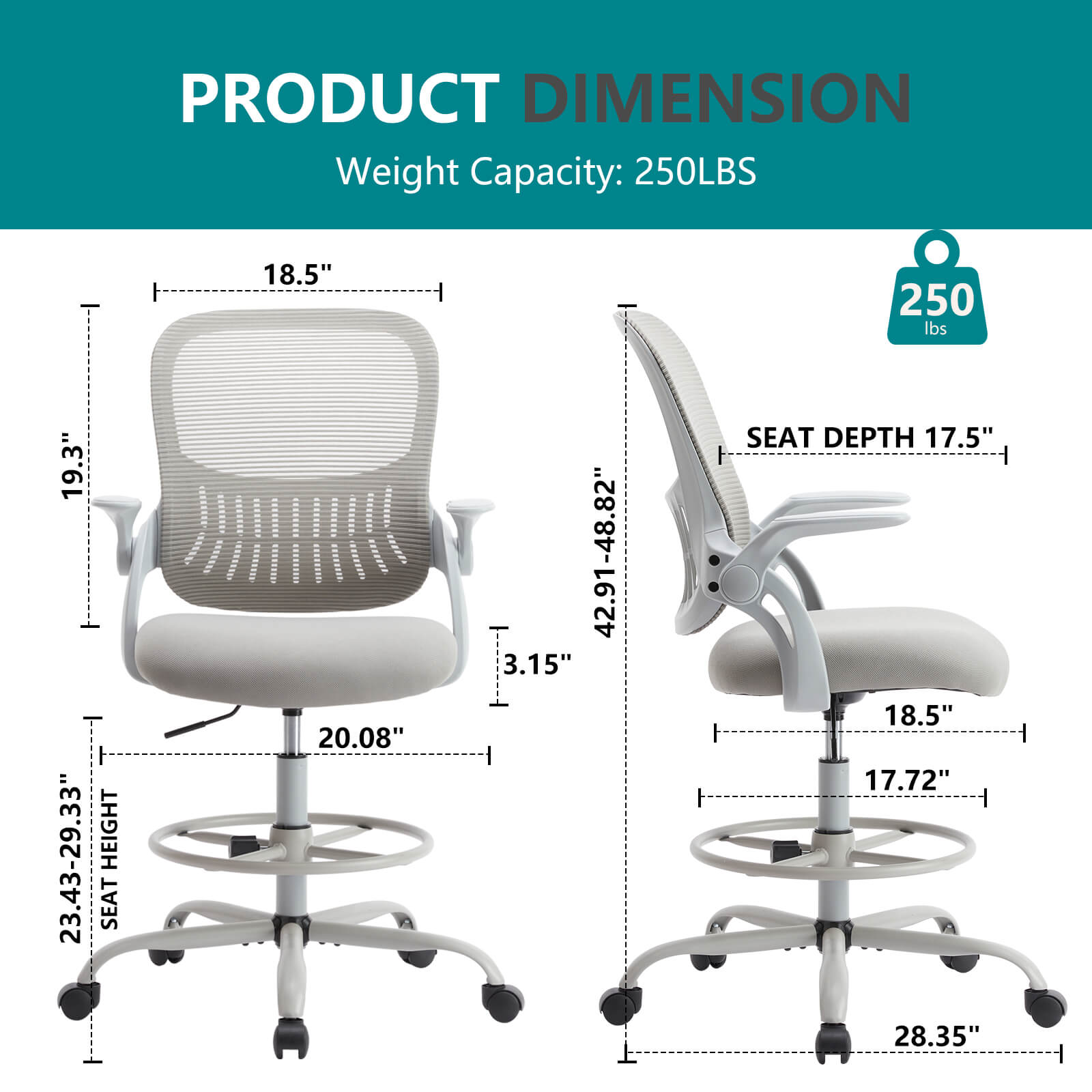 Office Computer Desk Chair, Ergonomic Chair with Flip-up Armrests and Lumbar Support, Height Adjustable, Breathable Mesh Back