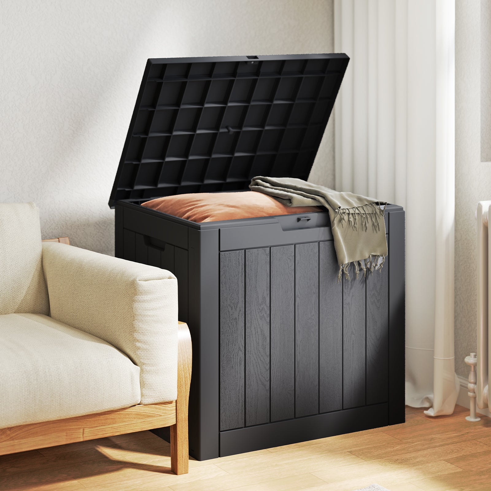 30 Gallon Deck Box, Outdoor Storage Box, Waterproof Resin Storage Bin for Package Delivery, Patio Cushions, Gardening Tools, Lockable, UV Resistant