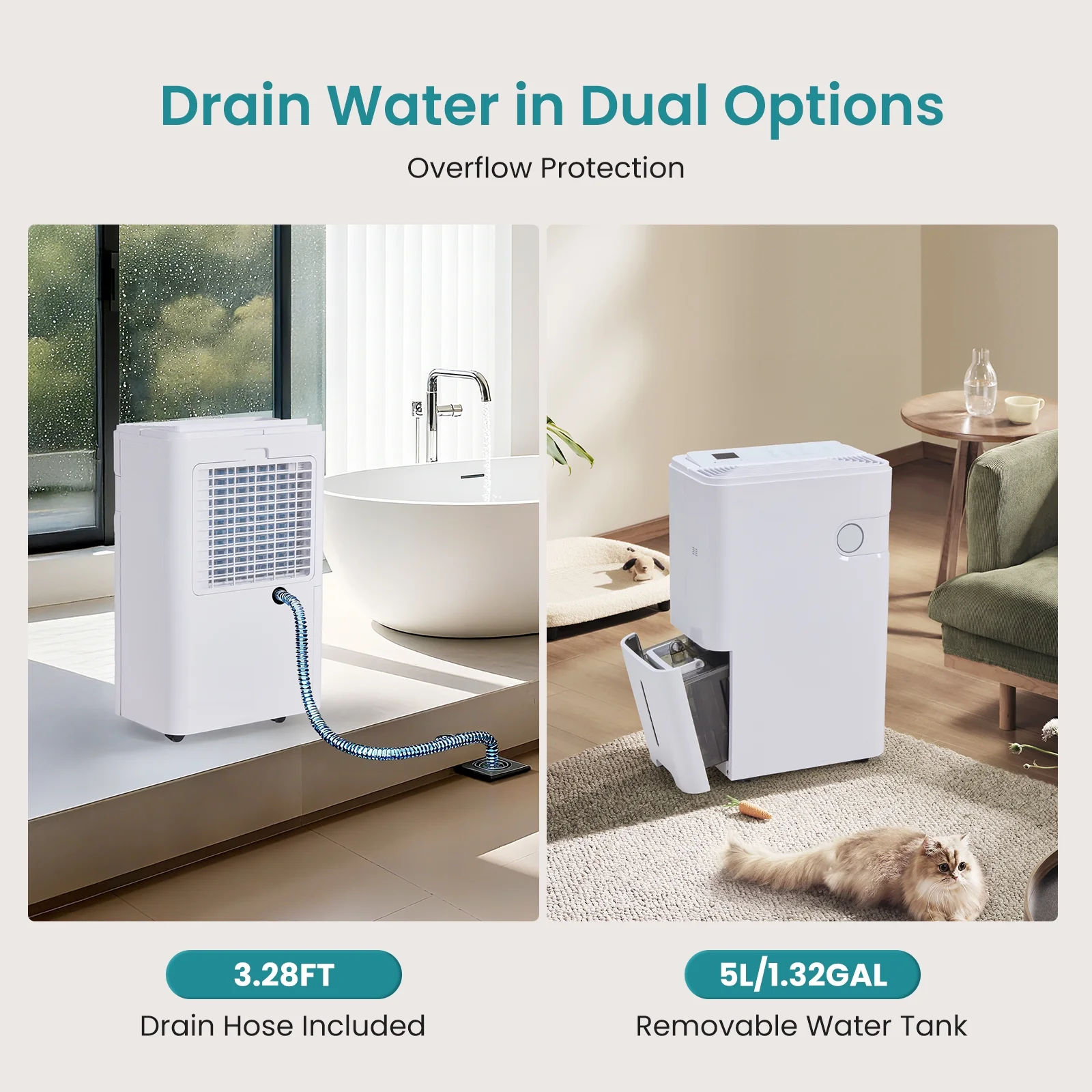 EDX Small Dehumidifier, Silent Mini Dehumidifier, Portable Dehumidifier,for Bathroom, Room, RV House, White