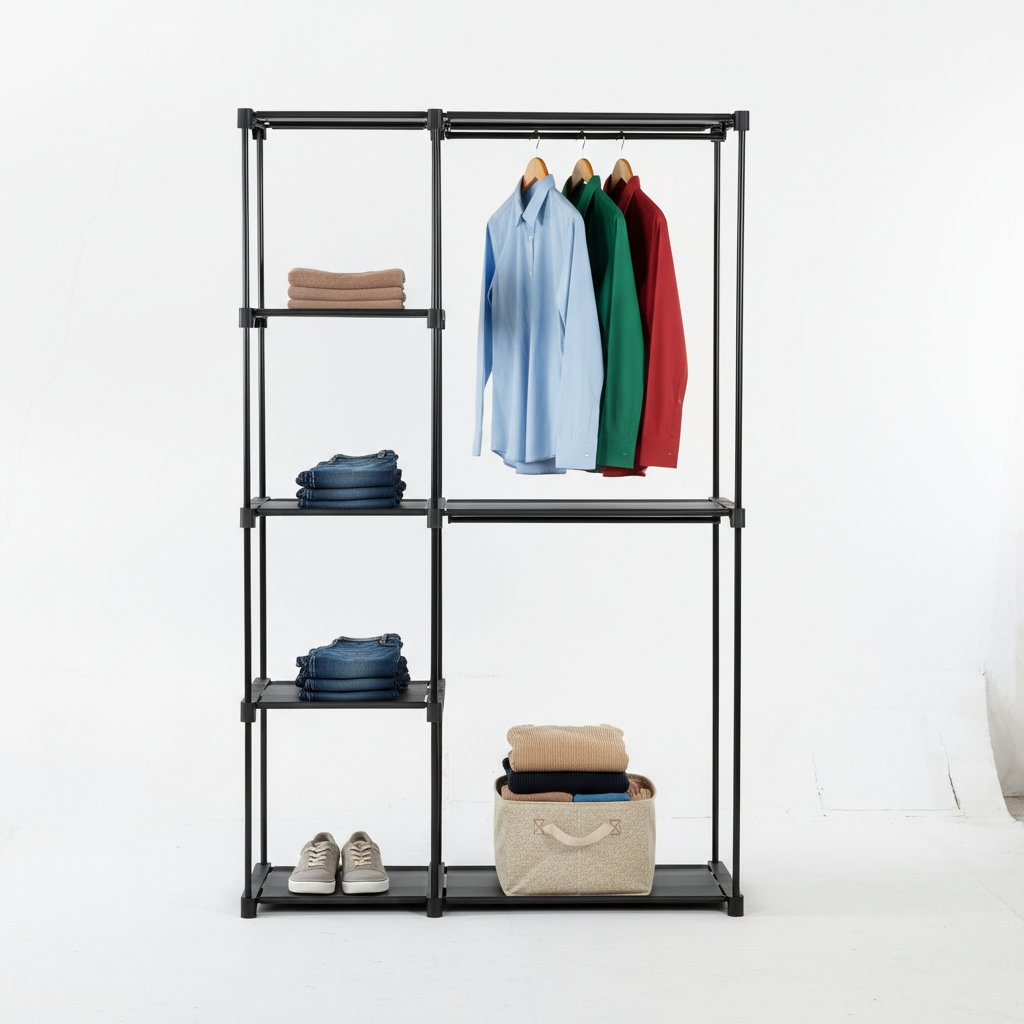 edx Portable Closet, Freestanding Closet Storage Rack with Shelves, Hanging Rod & Storage Shelves