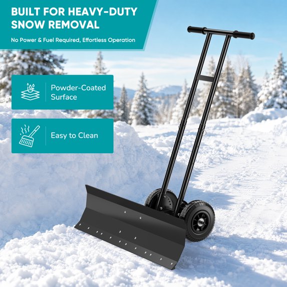 EDX Adjustable Wheeled Snow Pusher, Q235 Carbon Steel Snow Removal Tool for Yard & Driveway