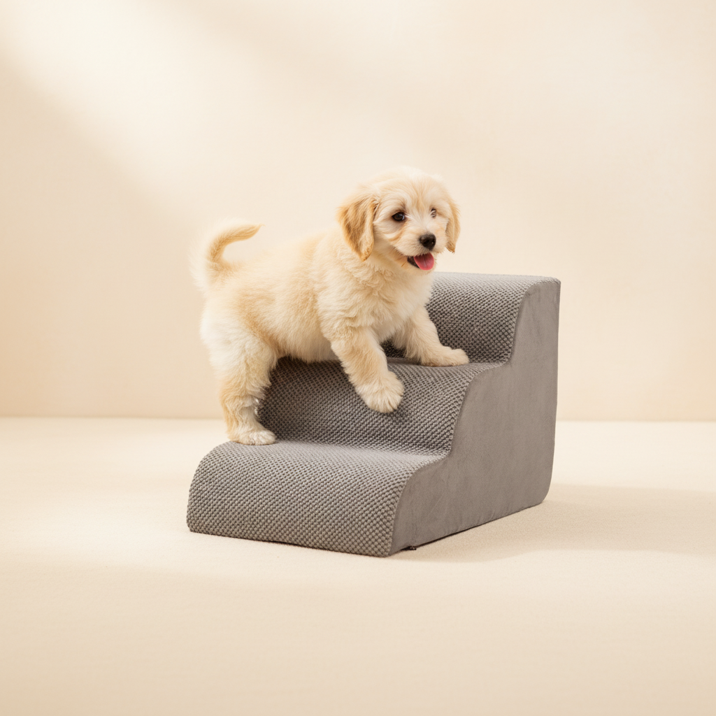 Edx Rounded-Corner Foldable Foam Dog Stairs with Rounded Edges - 3/4/5 Step Non-Slip Pet Ramp for Small/Medium Dogs, Fits Beds & Sofas