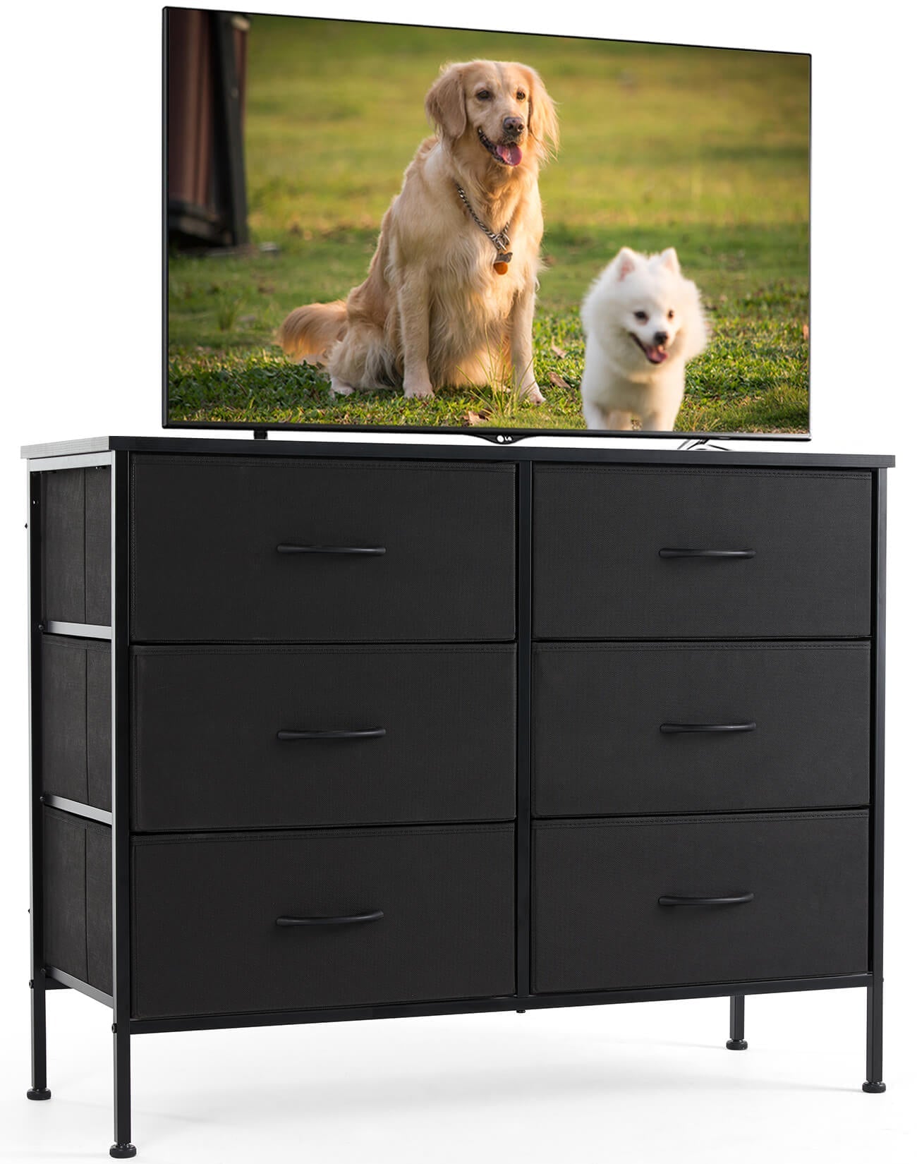 Dresser TV Stand, Console Table with 6 Wide Drawers, Entertainment Center for 55" TV Storage Fabric Dresser Drawer