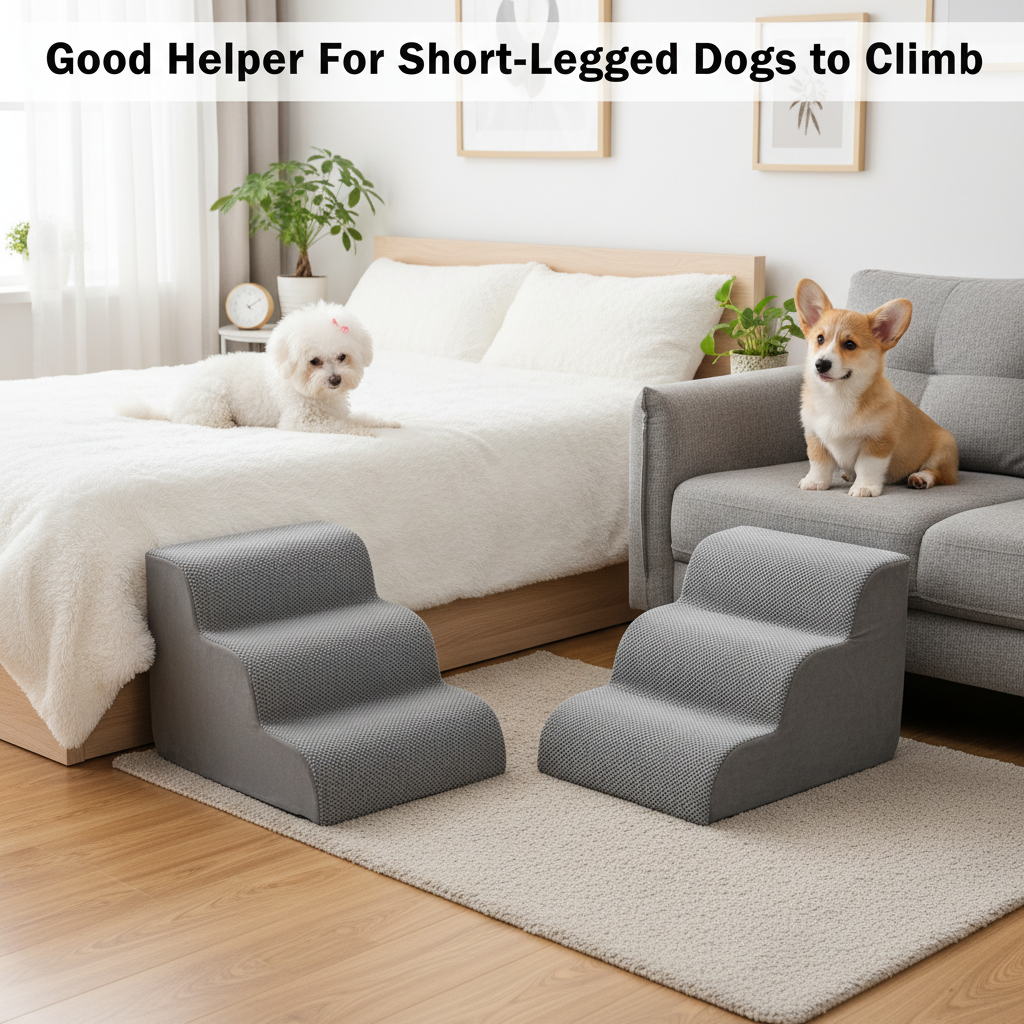 Edx Rounded-Corner Foldable Foam Dog Stairs with Rounded Edges - 3/4/5 Step Non-Slip Pet Ramp for Small/Medium Dogs, Fits Beds & Sofas
