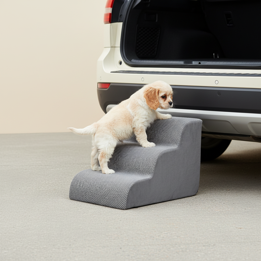 Edx Rounded-Corner Foldable Foam Dog Stairs with Rounded Edges - 3/4/5 Step Non-Slip Pet Ramp for Small/Medium Dogs, Fits Beds & Sofas