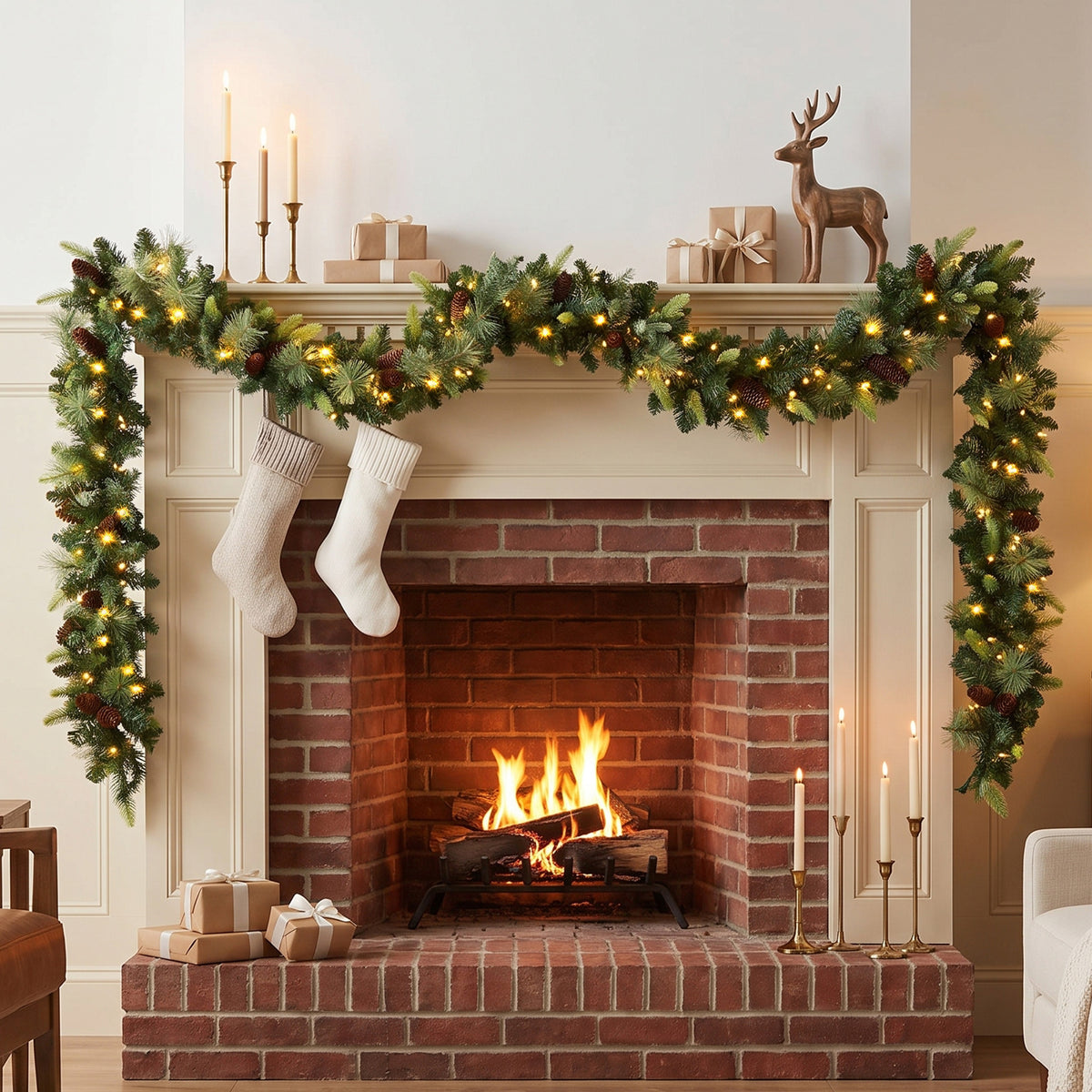 edx 9ft Christmas Garland, Realistic Pine Garland, Faux Greenery Pine Cedar Garland for Holiday Winter Decor, Mantel Fireplace Staircase Indoor Outdoor Decoration