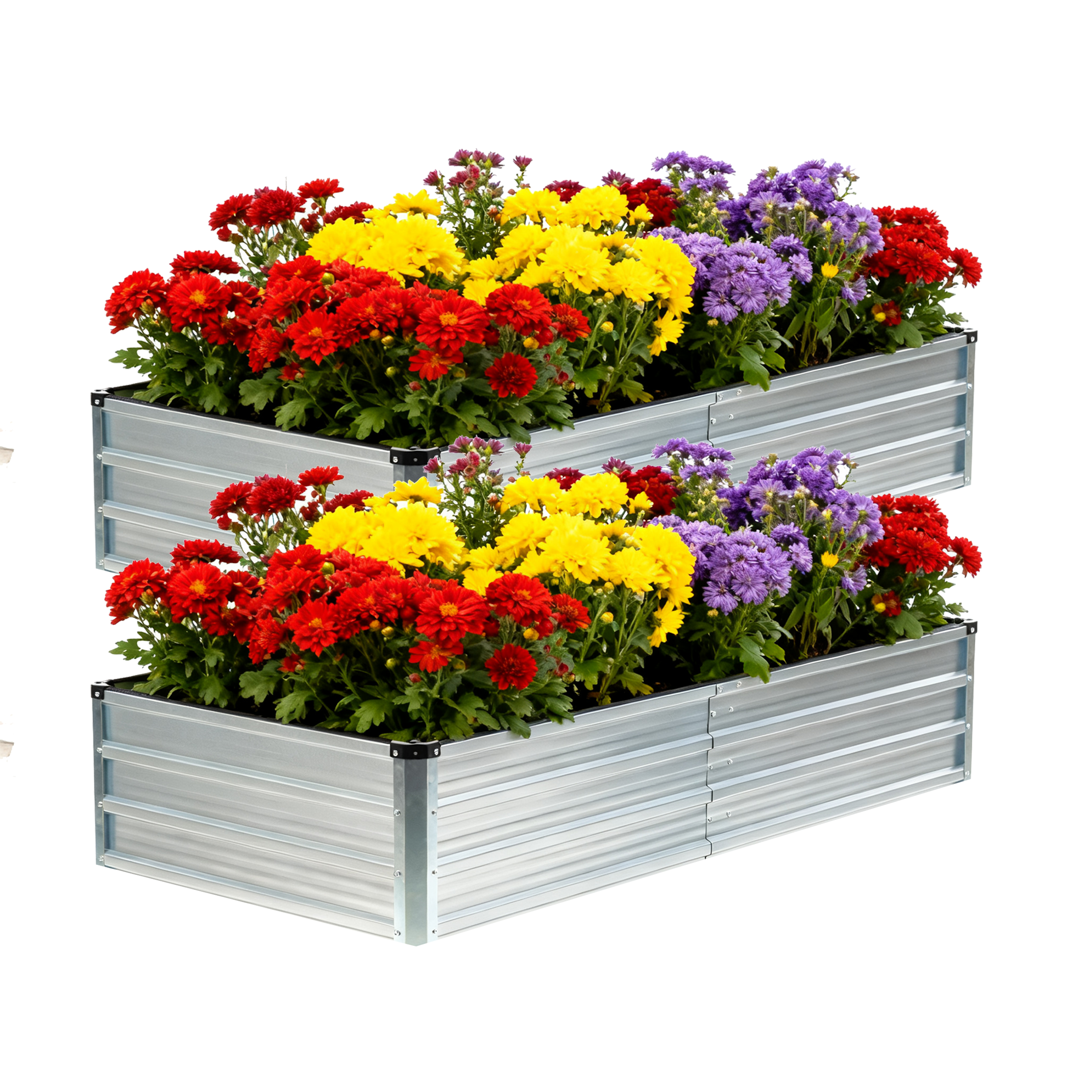 EDX 2-Pack Metal Raised Garden Bed 6x3x1FT, Steel with Support Bars, Rust-Resistant Coating, Open Base for Drainage