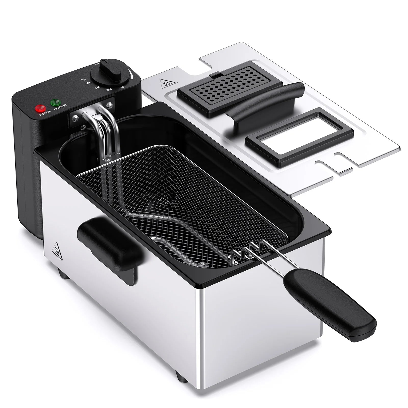 EDX Stainless Steel Deep Fryer with 3 Baskets,&nbsp;1700W, 4 Adjustable Temp for Fried Chicken, Shrimp, French Fries, Silver