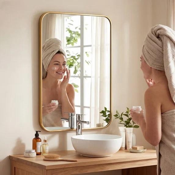 EDX  Bathroom Mirror, Wall Mounted Mirror with Aluminum Alloy Frame, Bathroom Mirror for Living Room, Bedroom, Bathroom and Entryway