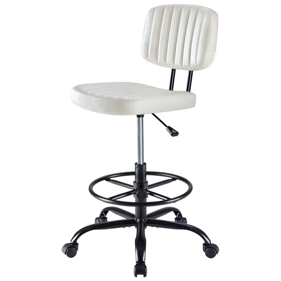 edx Adjustable Height & Foot Rest Office Desk Chairs with Backrest, PU Leather Modern Rolling Stool with Wheels 360°Swivel Task Chair for Home Office Bar Kitchen Shop