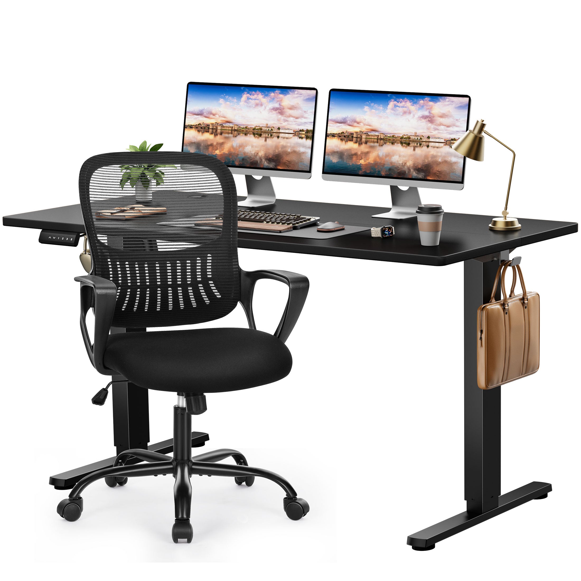 edx Electric Standing Desk & Computer Office Chair Set, Height Adjustable Desk & Desk Chair, Ergonomic Stand up Desk with Memory Preset for Home Office